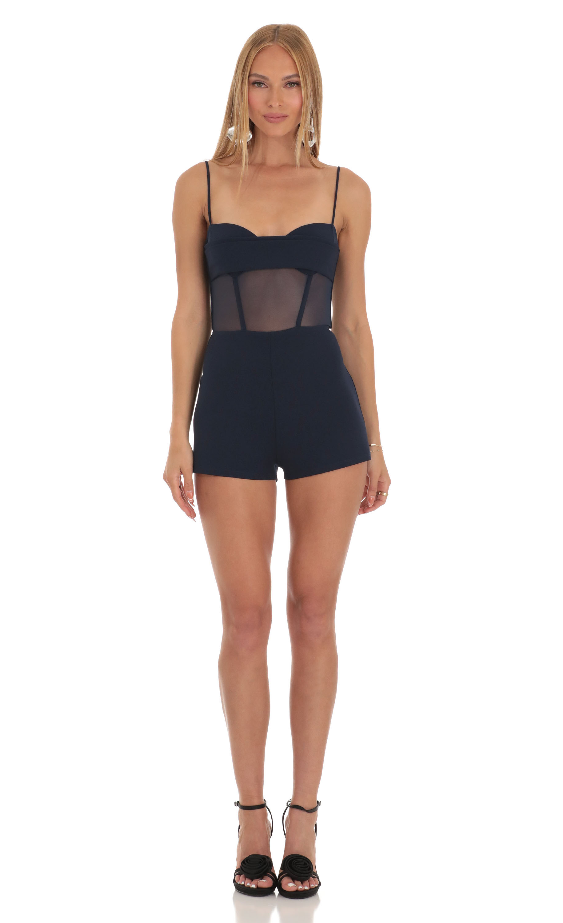 Mesh Corset Romper in Navy-My Sky Diva