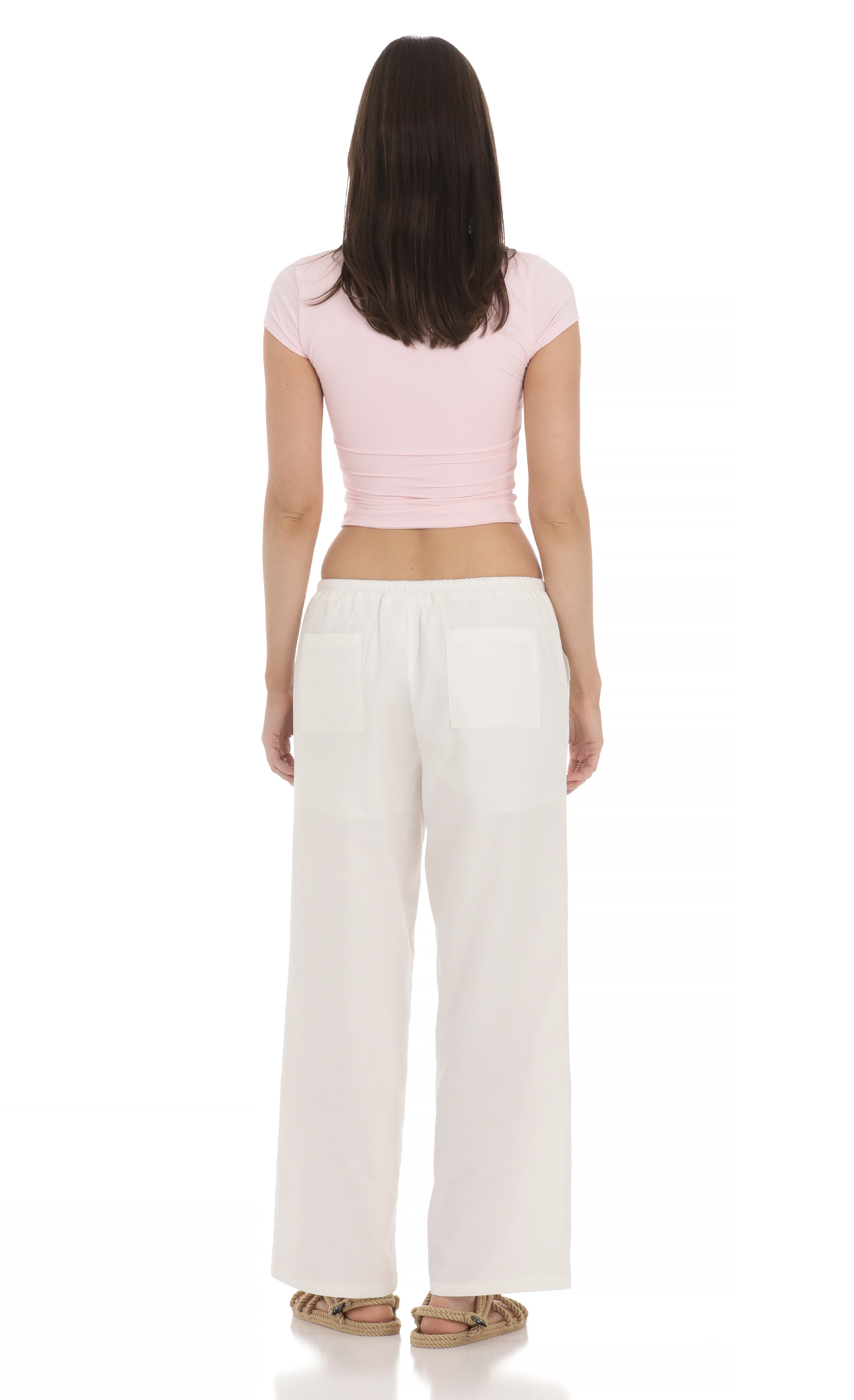 Drawstring Wide Leg Pants in White-My Sky Diva