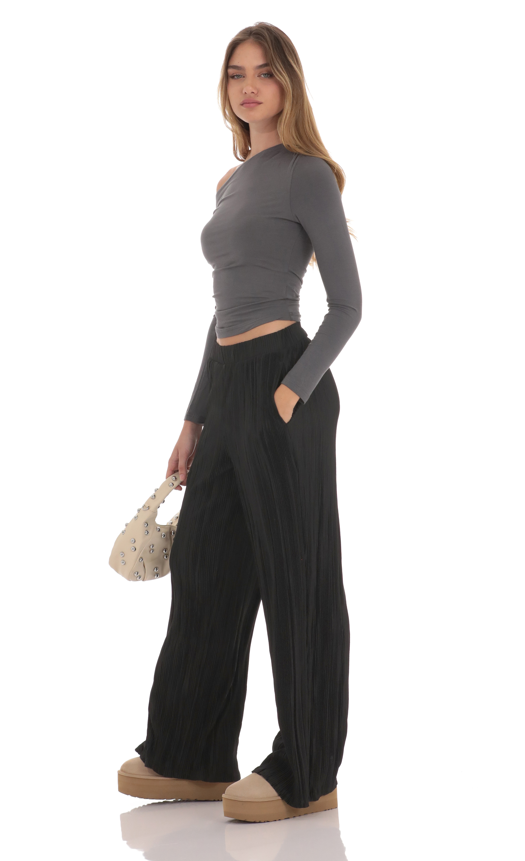 Pleated Straight Pants in Black-My Sky Diva
