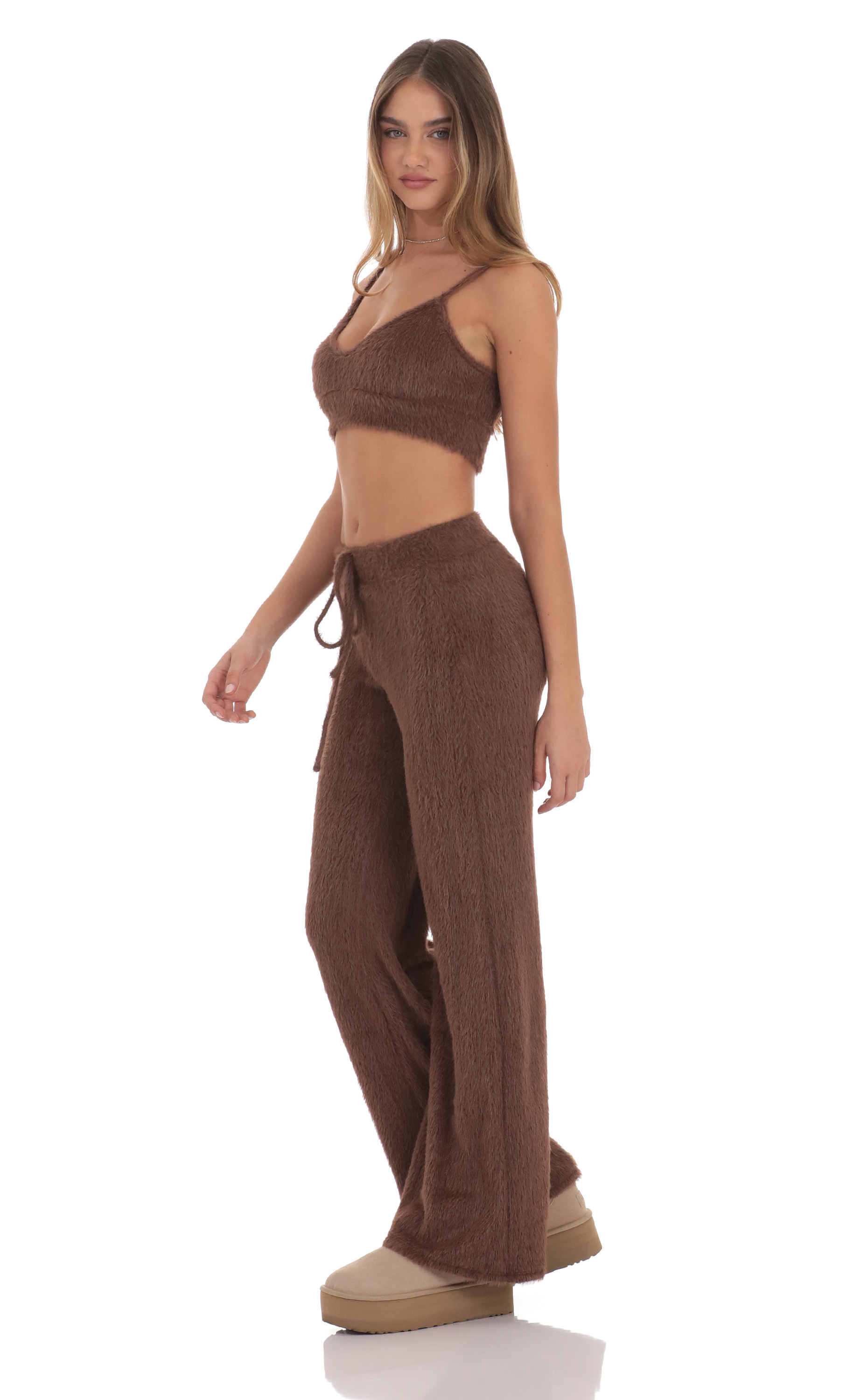 Fuzzy Straight Pants in Brown-My Sky Diva