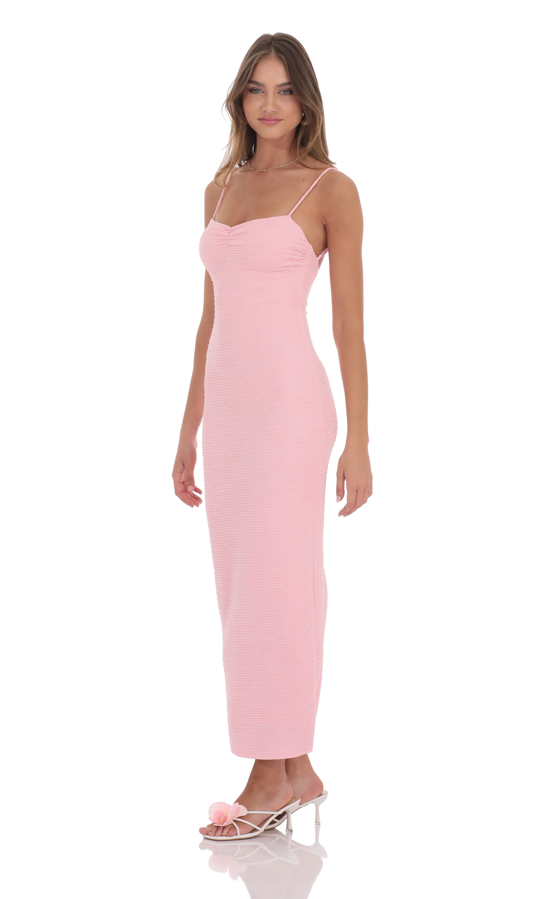 Crinkle Bodycon Maxi Dress in Pink-My Sky Diva