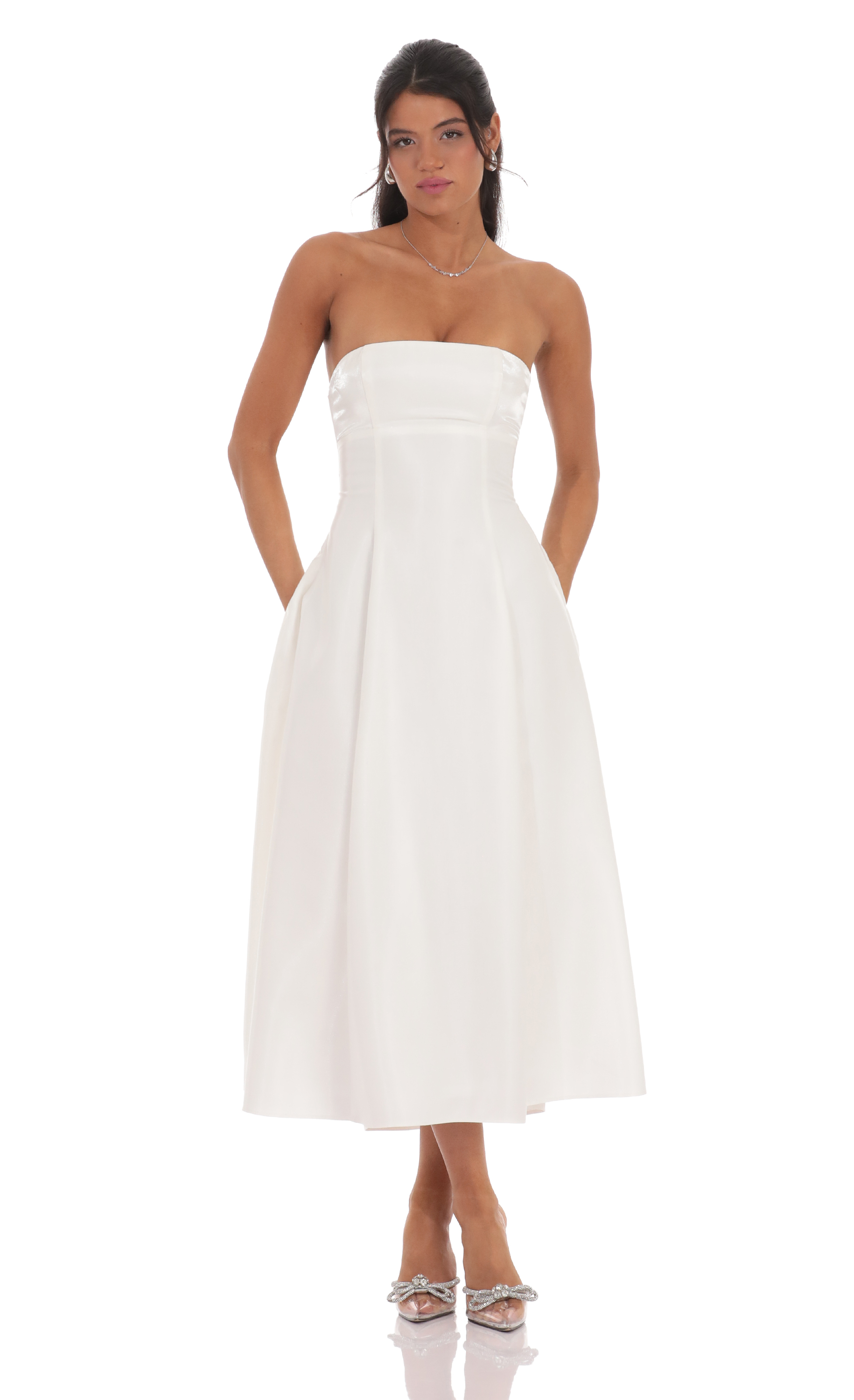 Sheen Empire Waist Midi Dress in Ivory-My Sky Diva