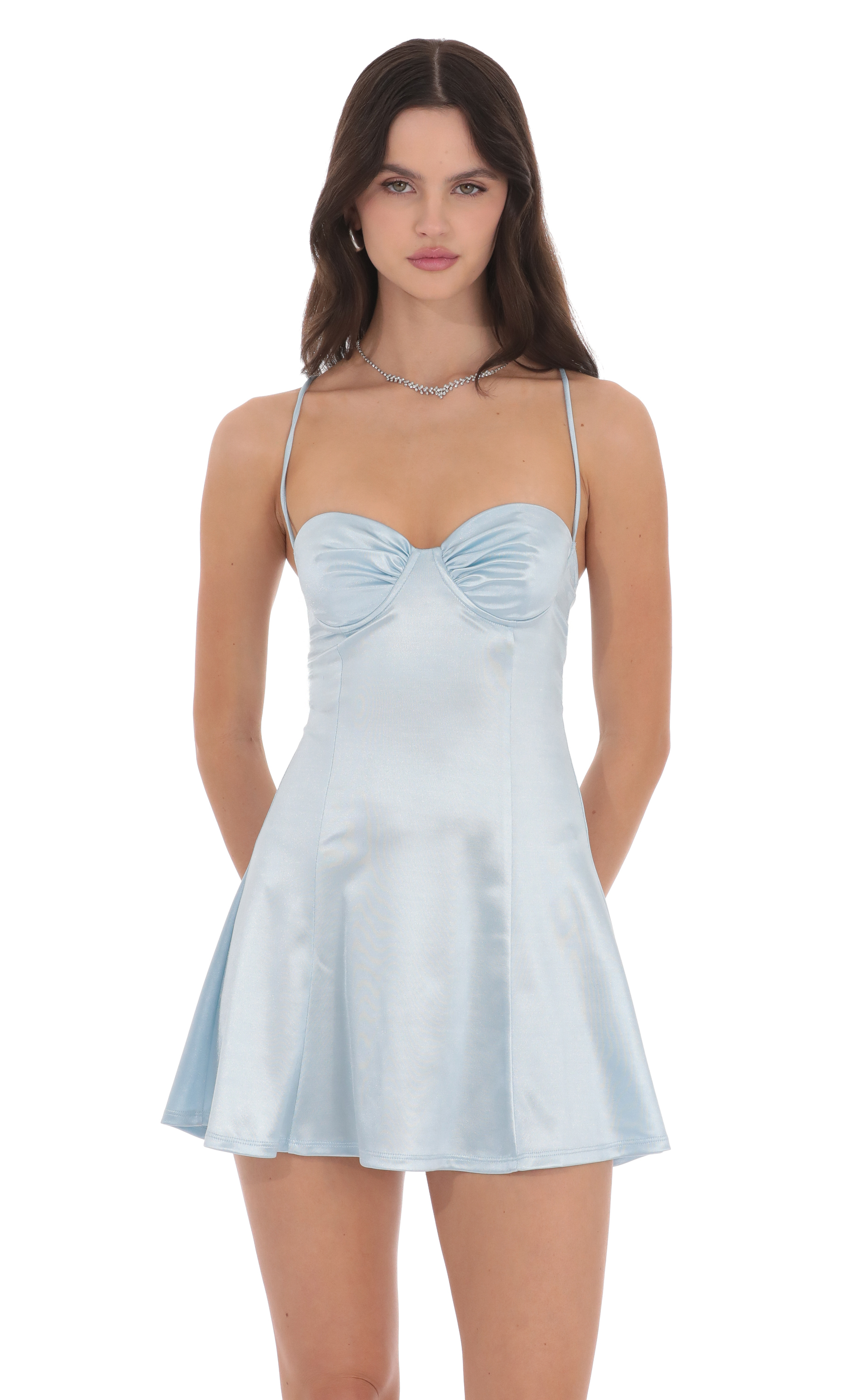 Satin Fit and Flare Dress in Baby Blue-My Sky Diva