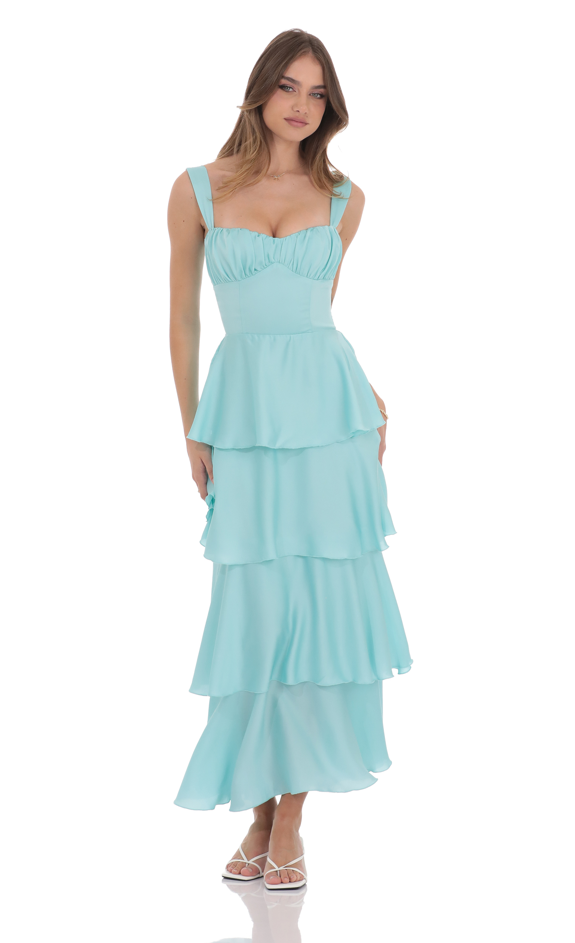 Ruffle Maxi Dress in Aqua Blue-My Sky Diva