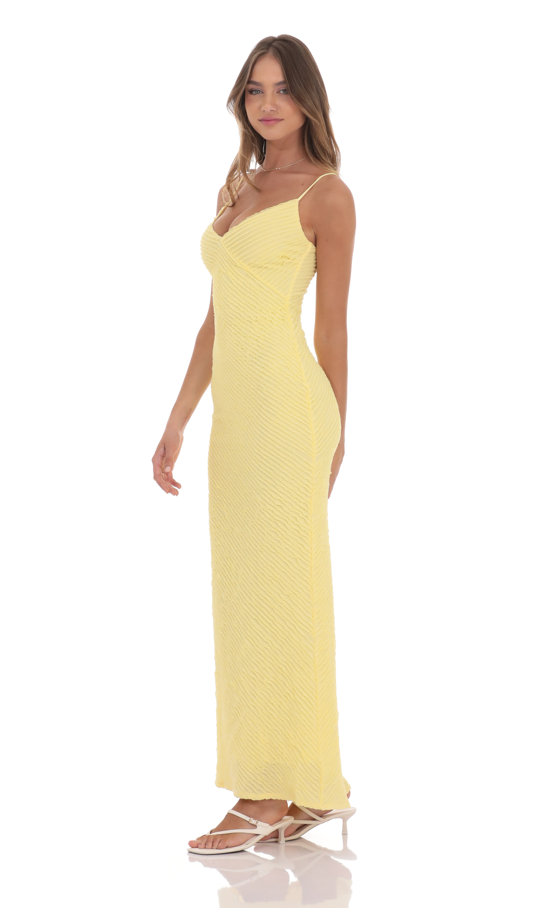 Mini Ruffle V-Neck Maxi Dress in Yellow-My Sky Diva