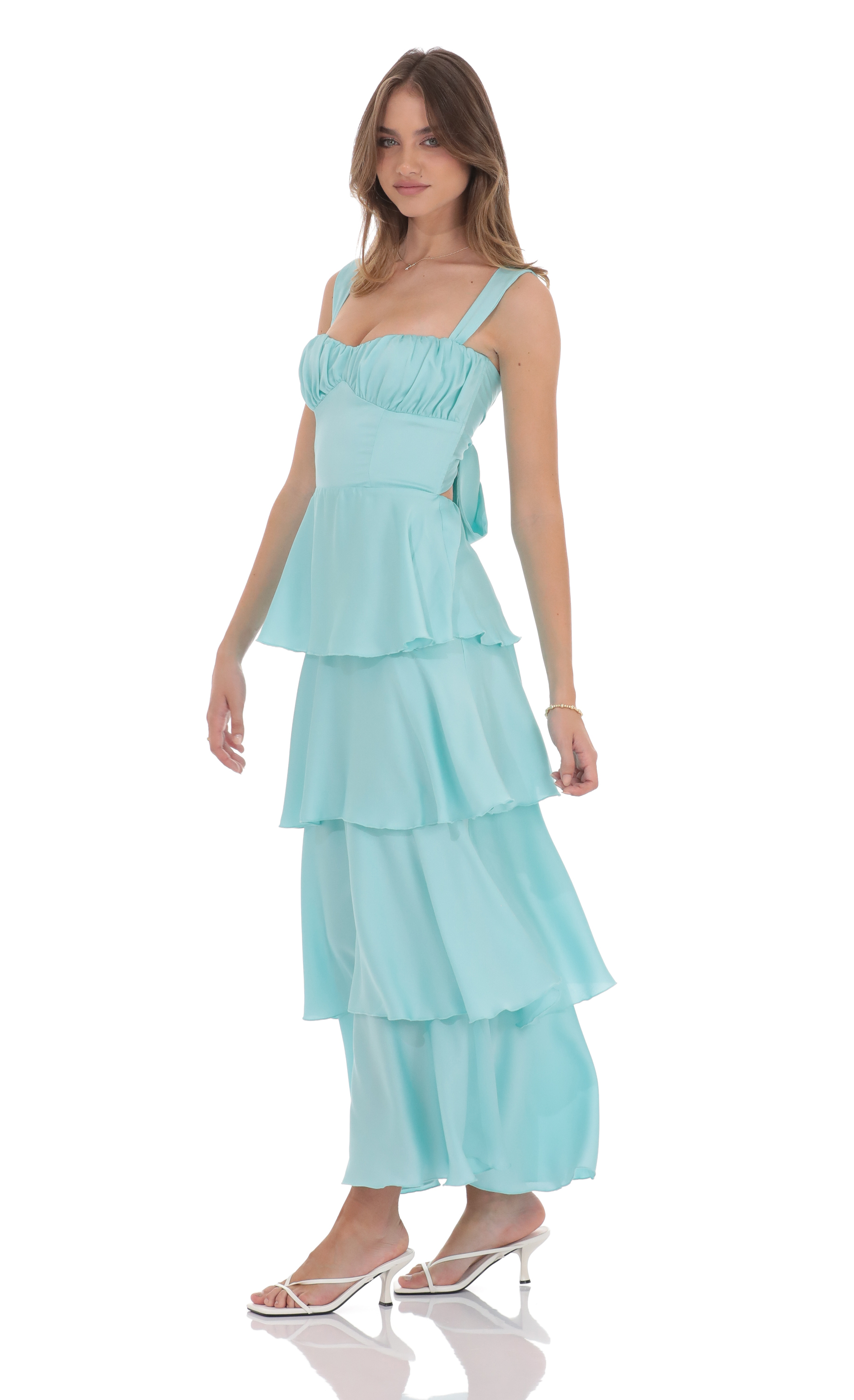 Ruffle Maxi Dress in Aqua Blue-My Sky Diva