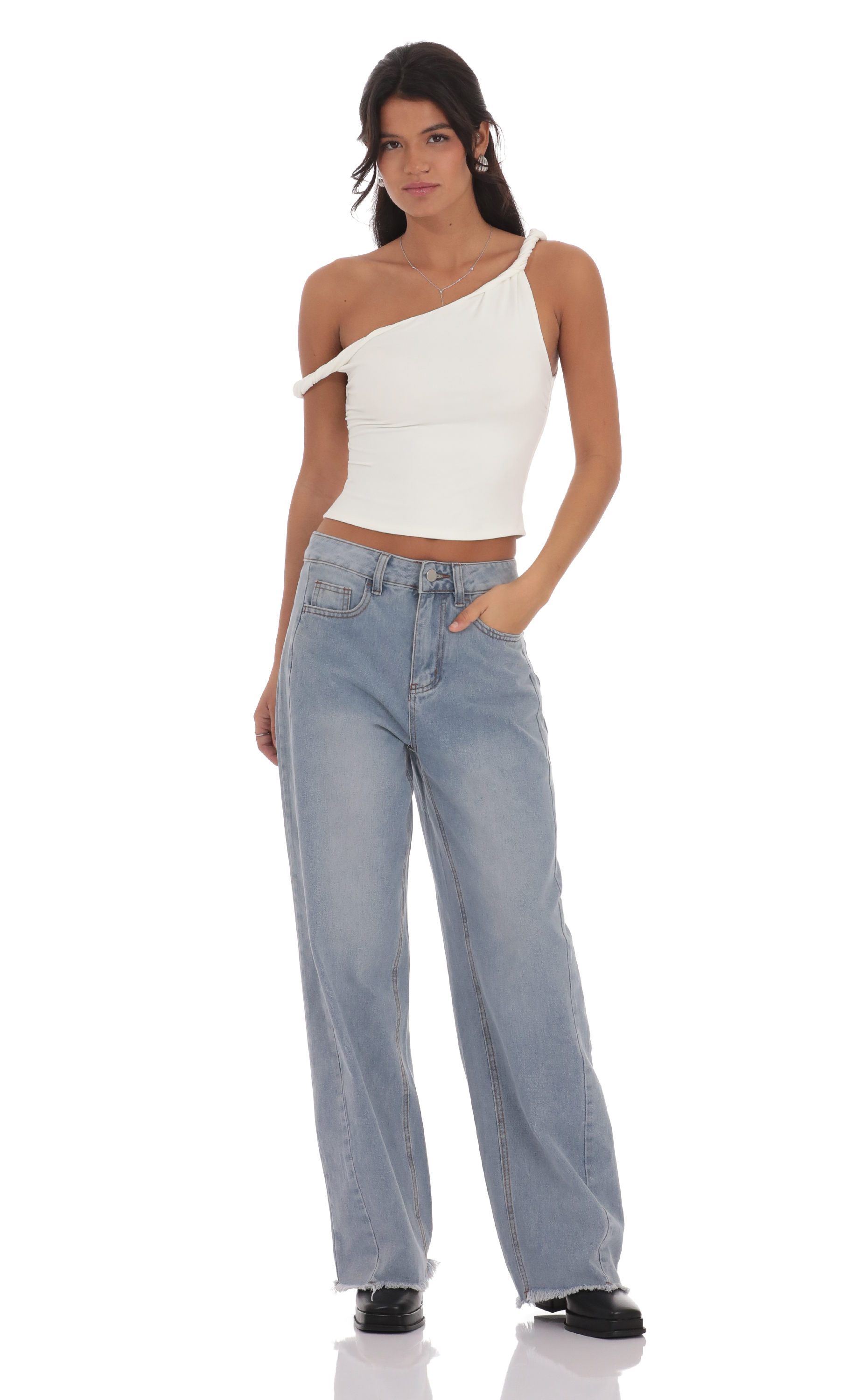Faded Cutoff Jeans in Denim-My Sky Diva