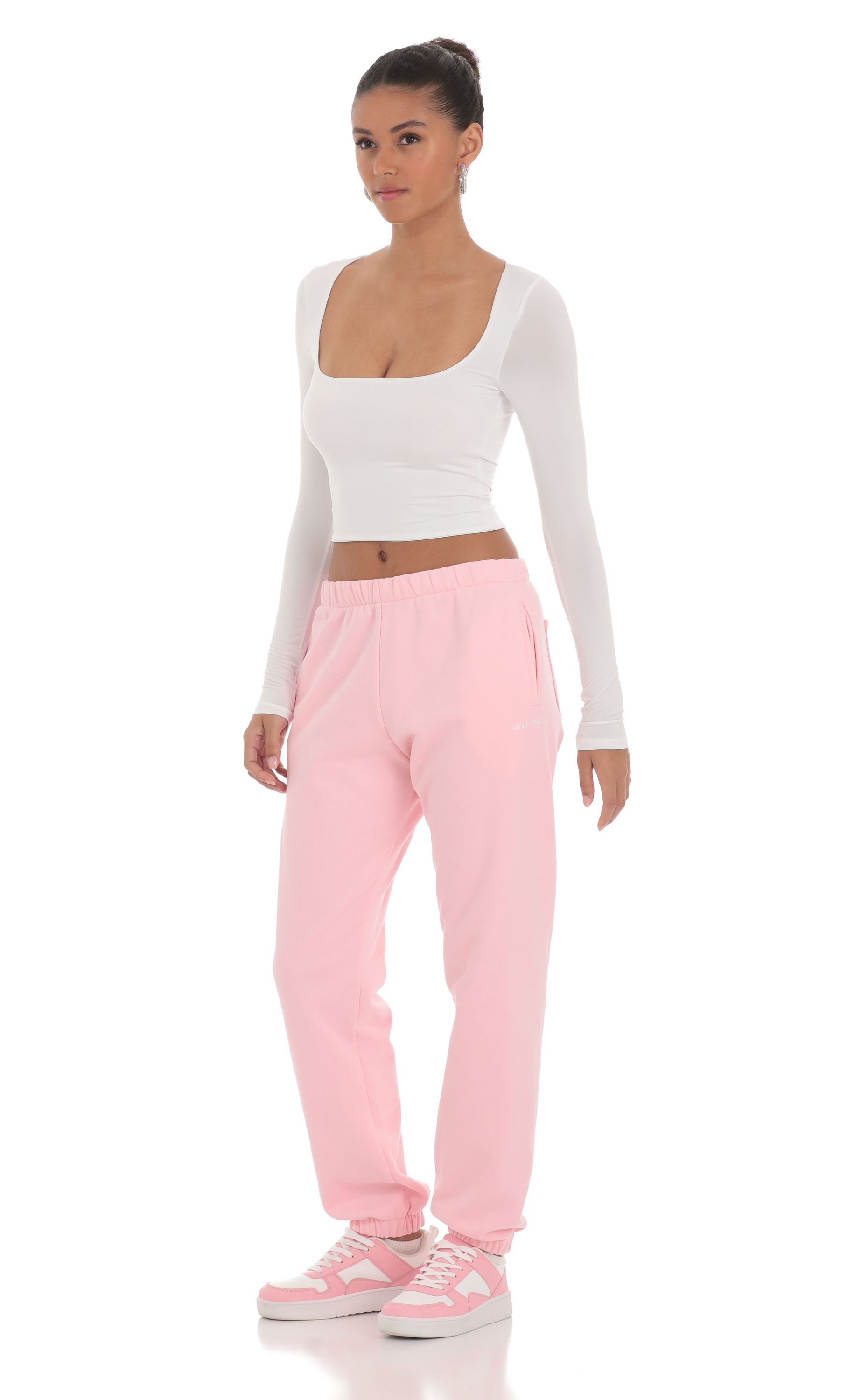 Heart Cinched Sweatpants in Pink-My Sky Diva