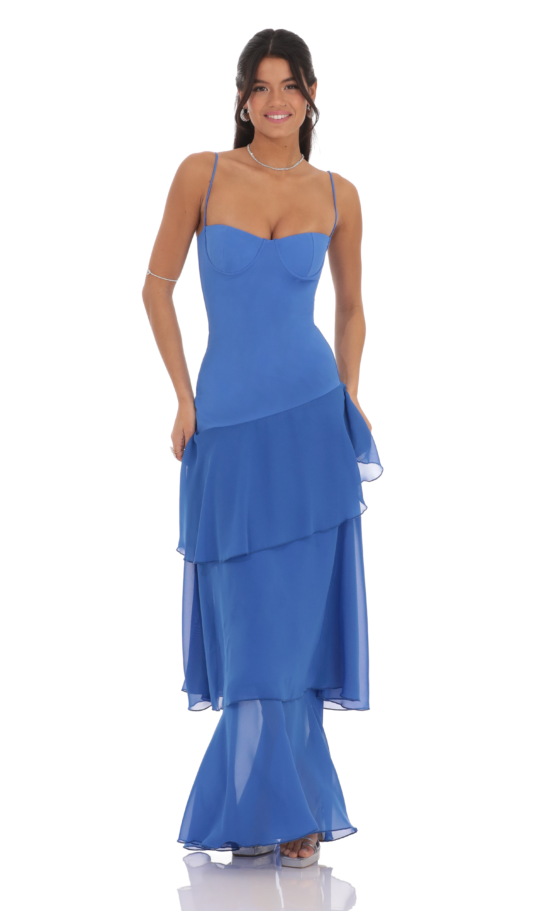 Long Ruffle Maxi Dress in Blue-My Sky Diva