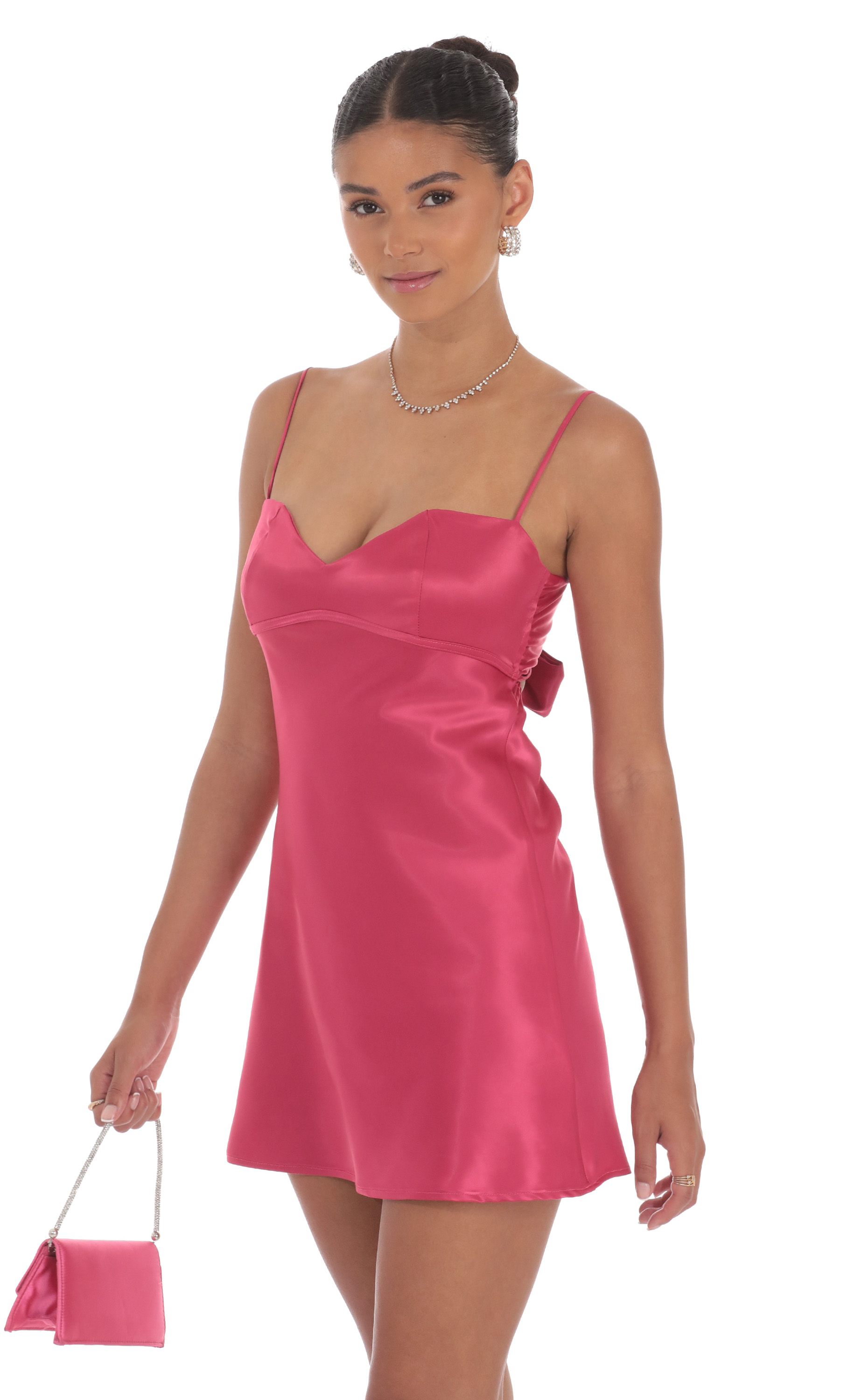 Satin Sweetheart Neck Dress in Berry Pink-My Sky Diva