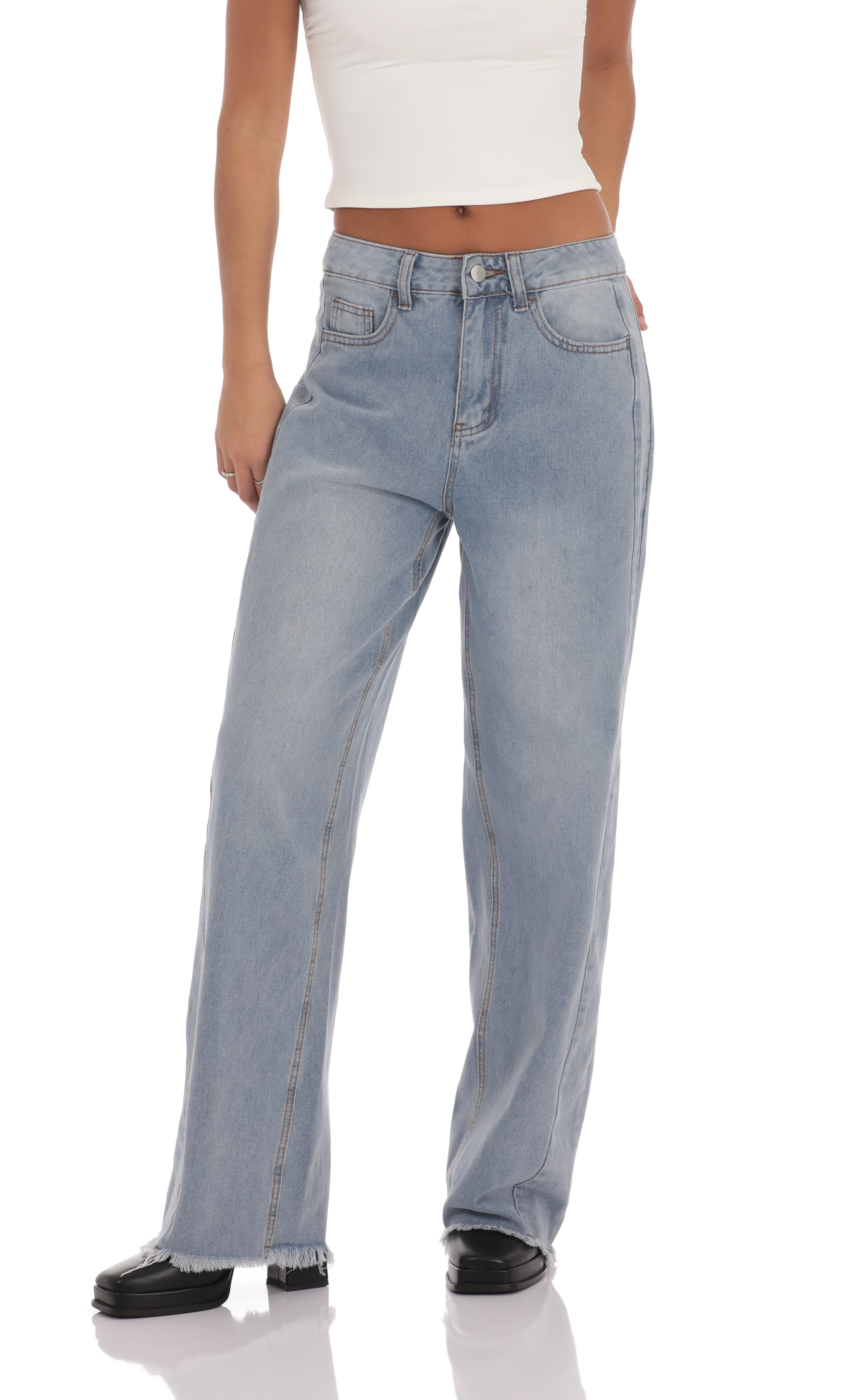 Faded Cutoff Jeans in Denim-My Sky Diva