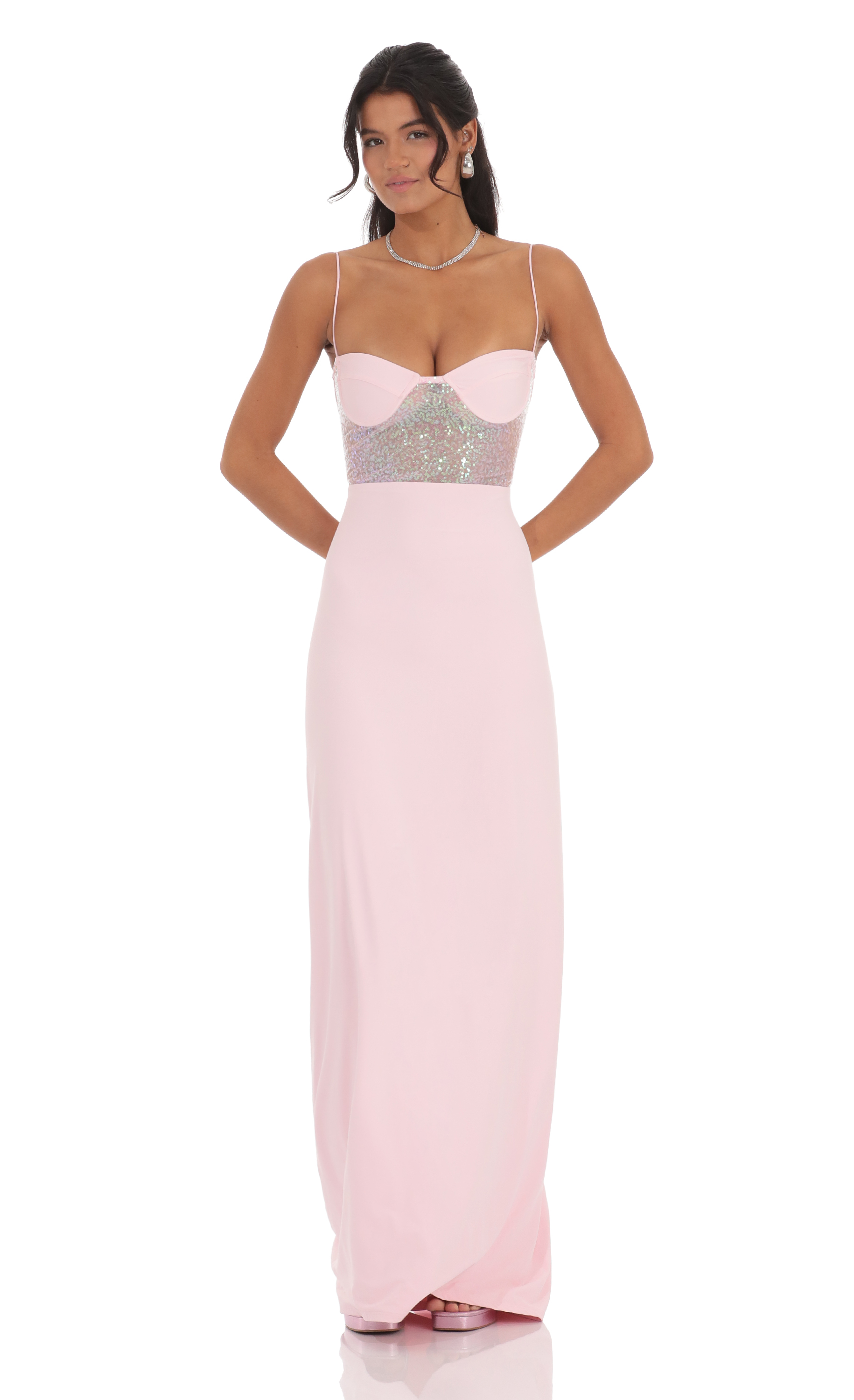 Sequin Cutout Maxi Dress in Pink-My Sky Diva