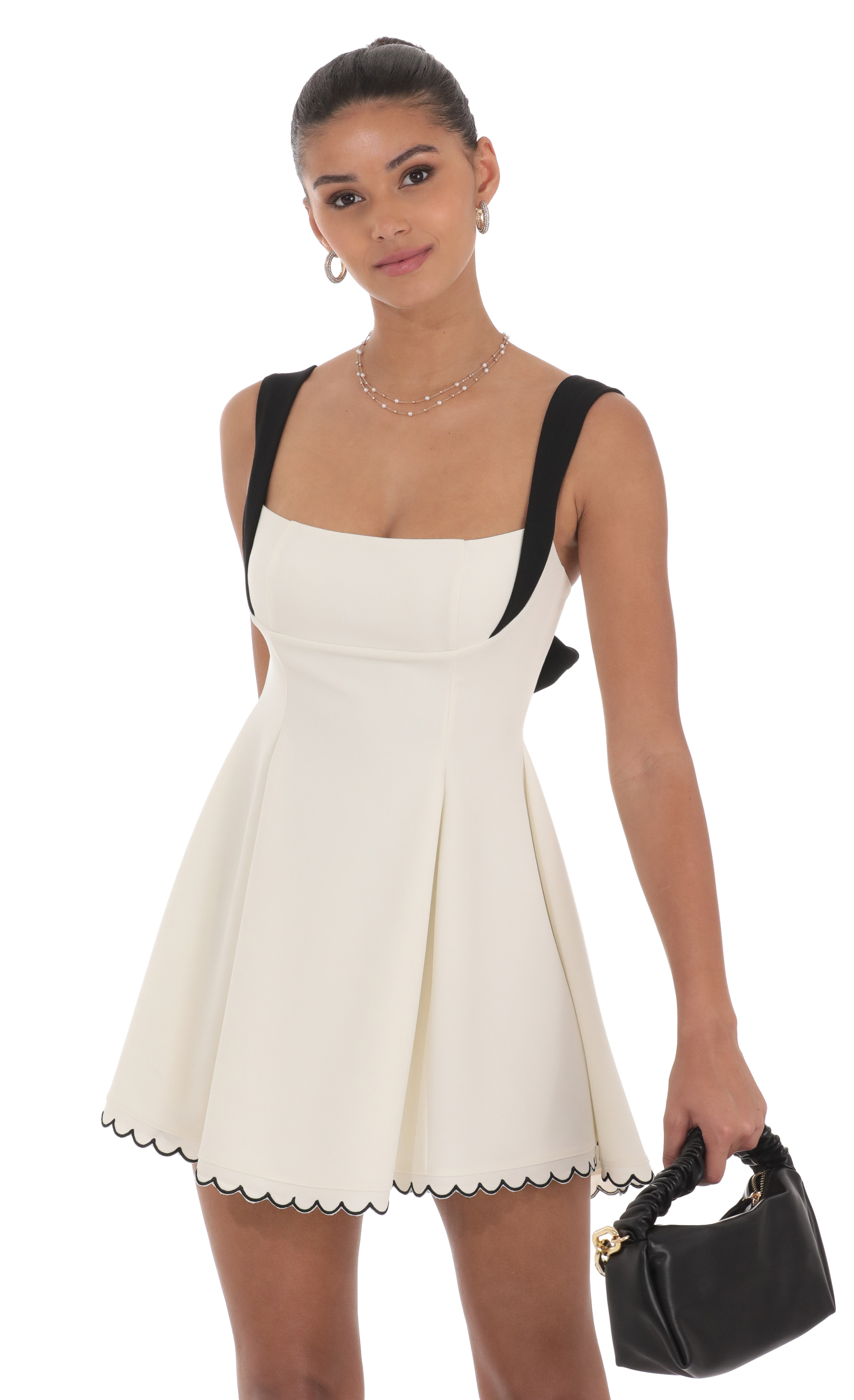 Scallop Hem Fit and Flare Dress in White-My Sky Diva