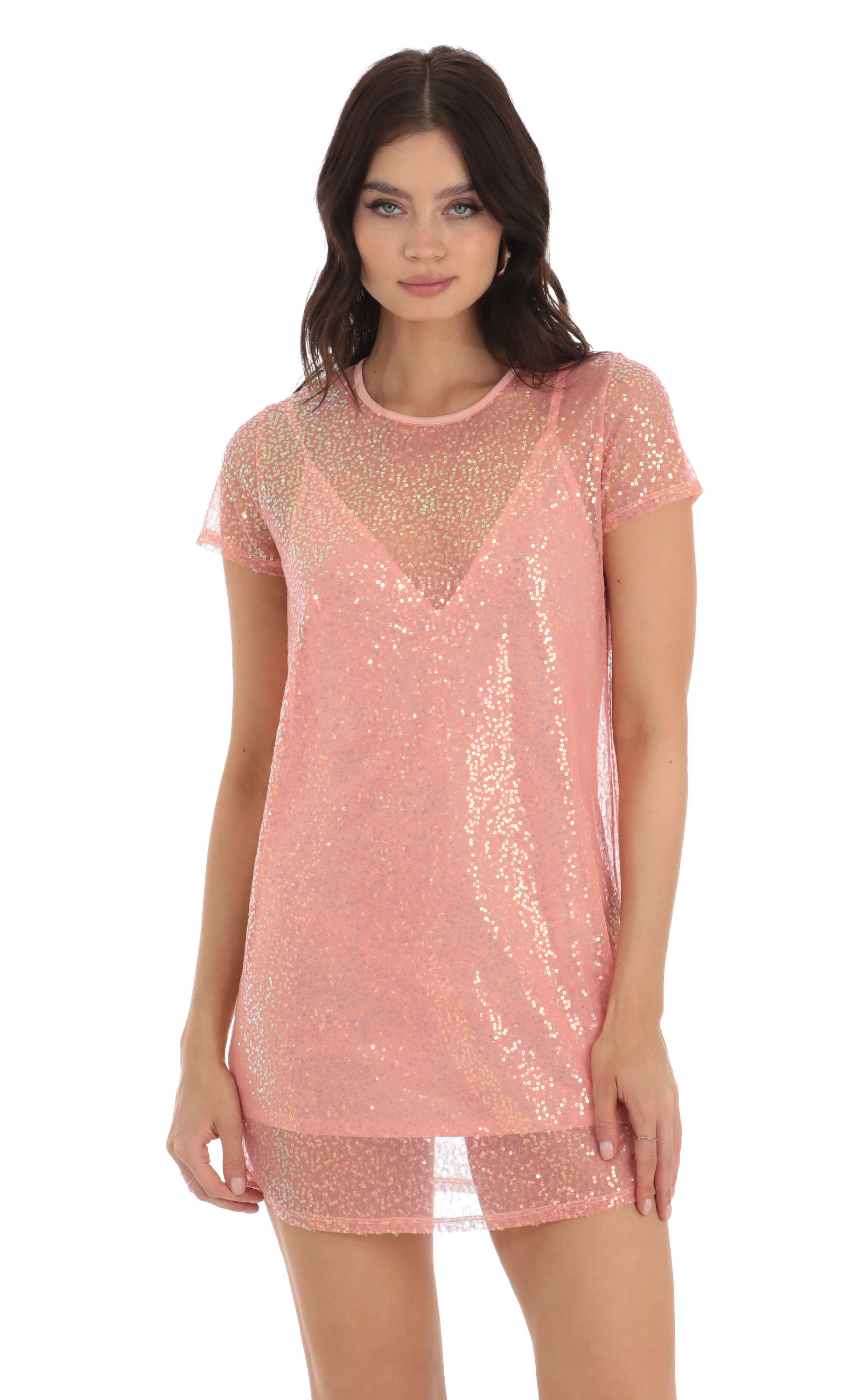 Sequin Two Piece Dress in Peach-My Sky Diva