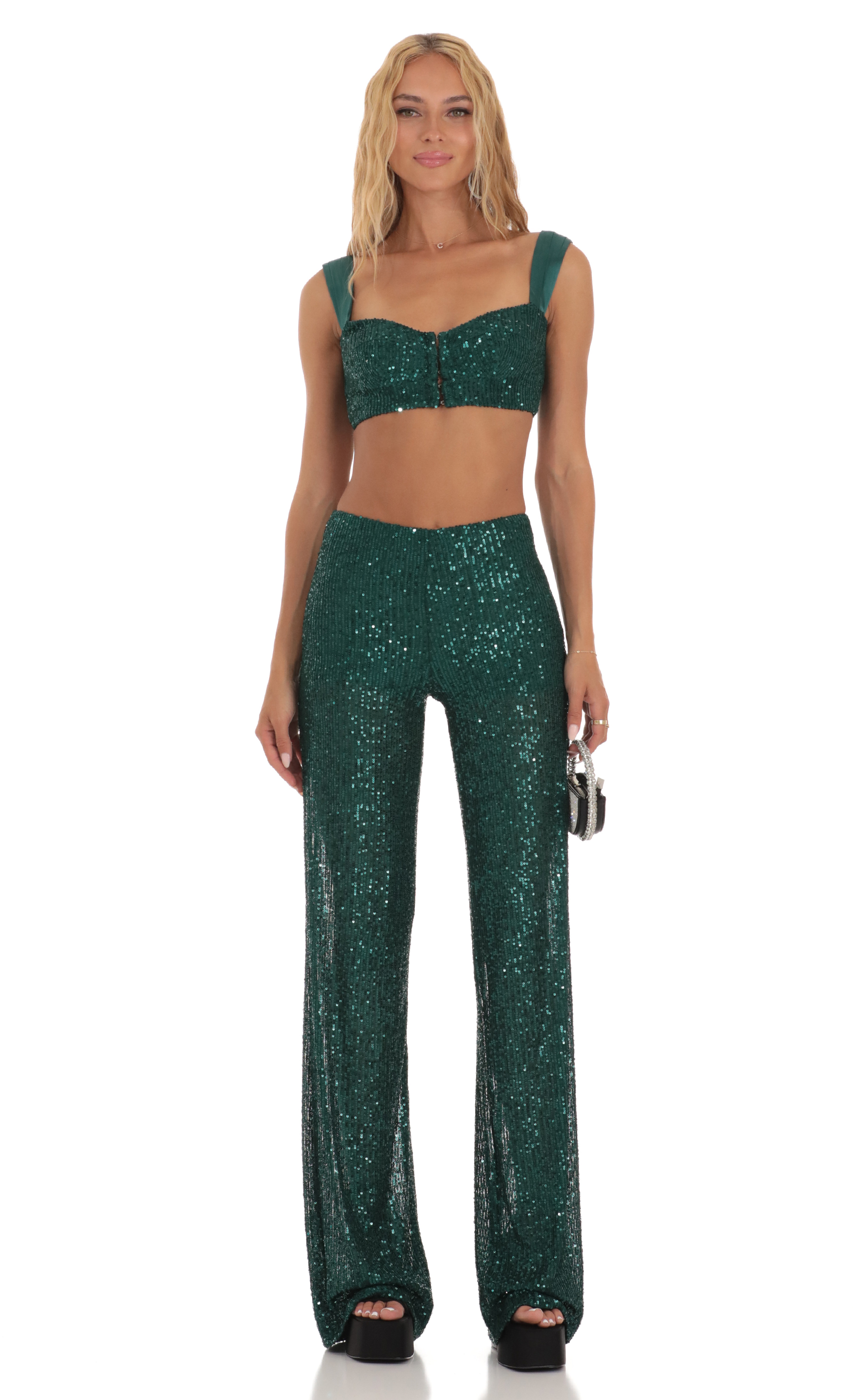 Sequin Two Piece Set in Green-My Sky Diva