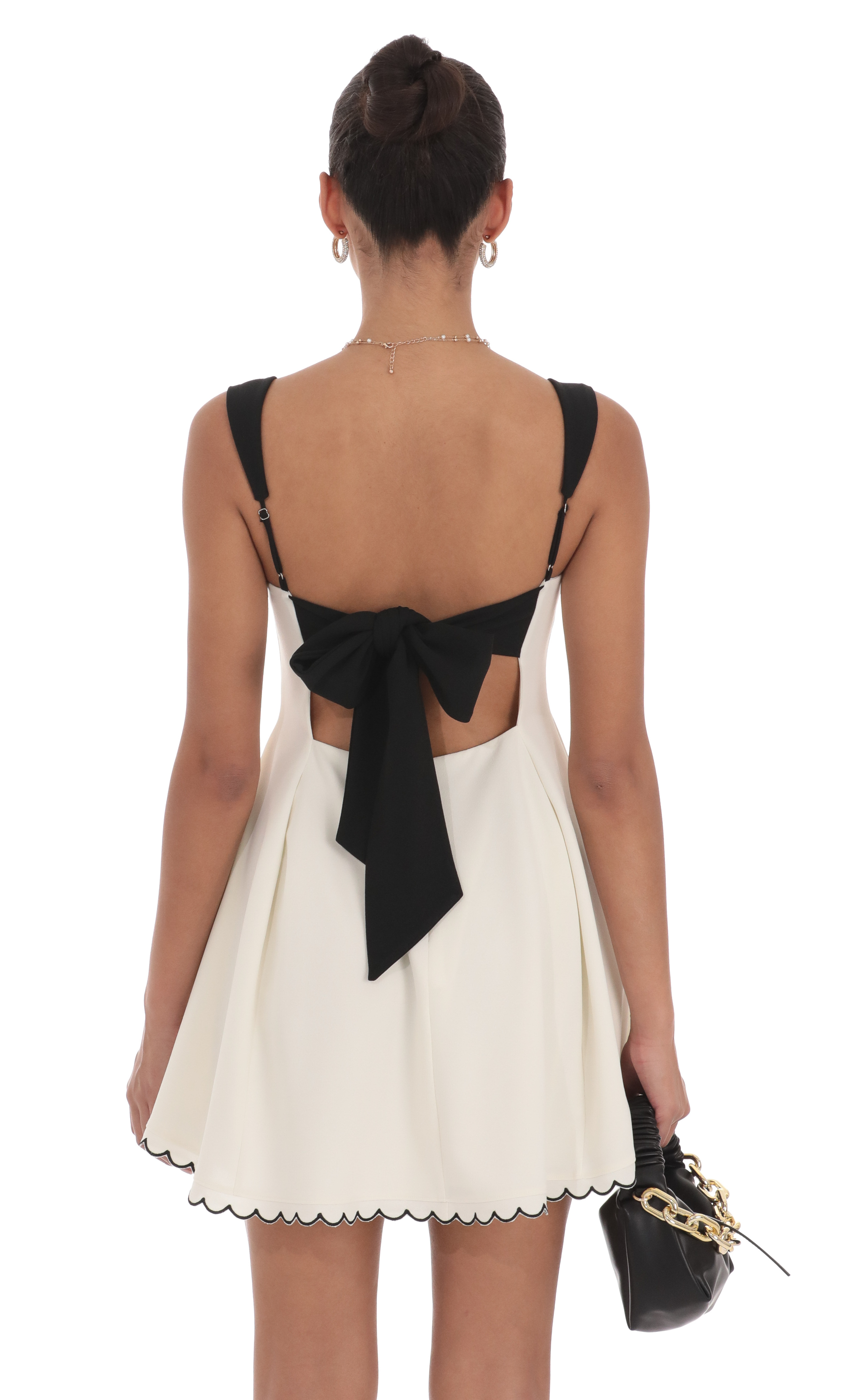 Scallop Hem Fit and Flare Dress in White-My Sky Diva