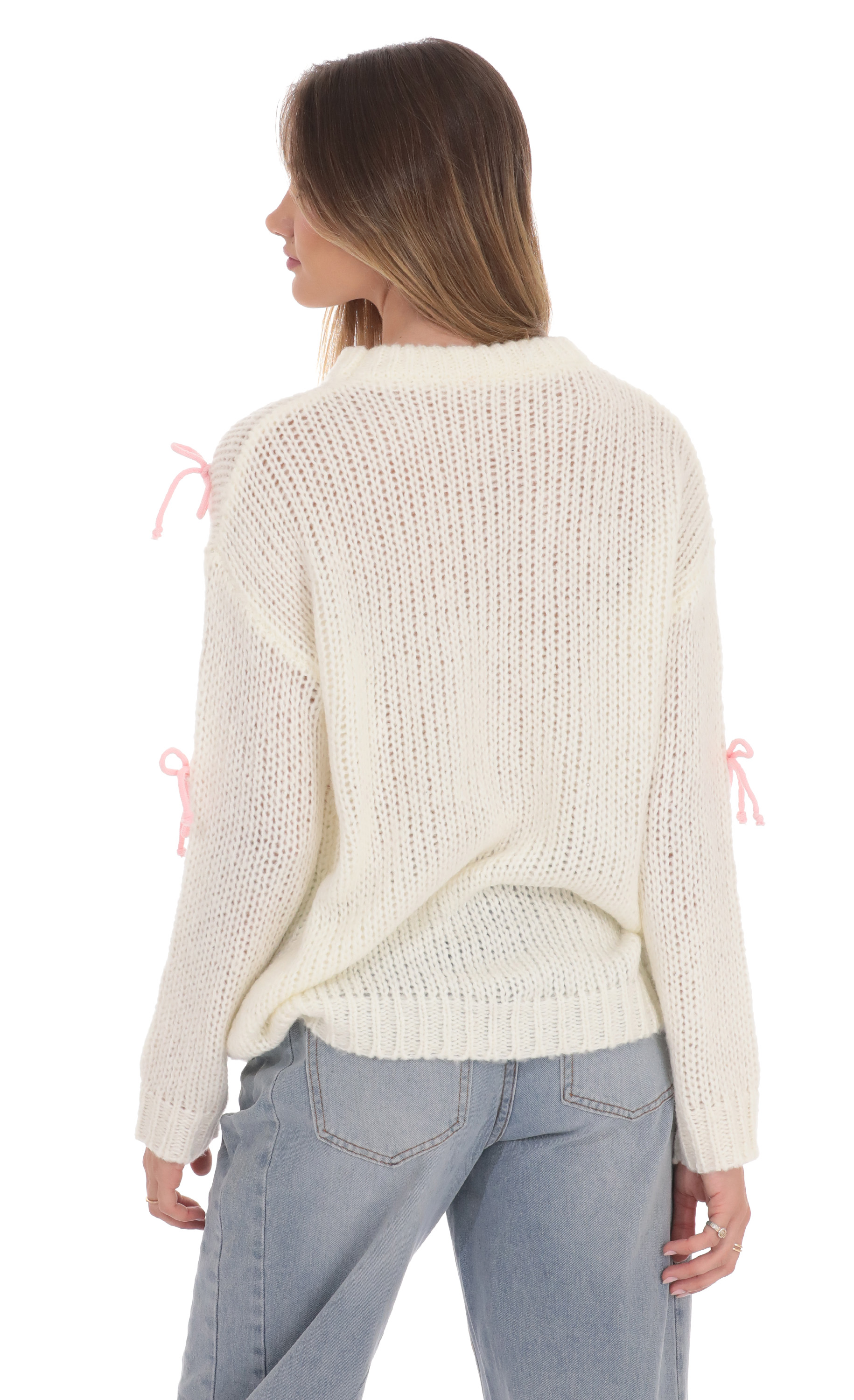 Knitted Bows Jumper in Cream-My Sky Diva