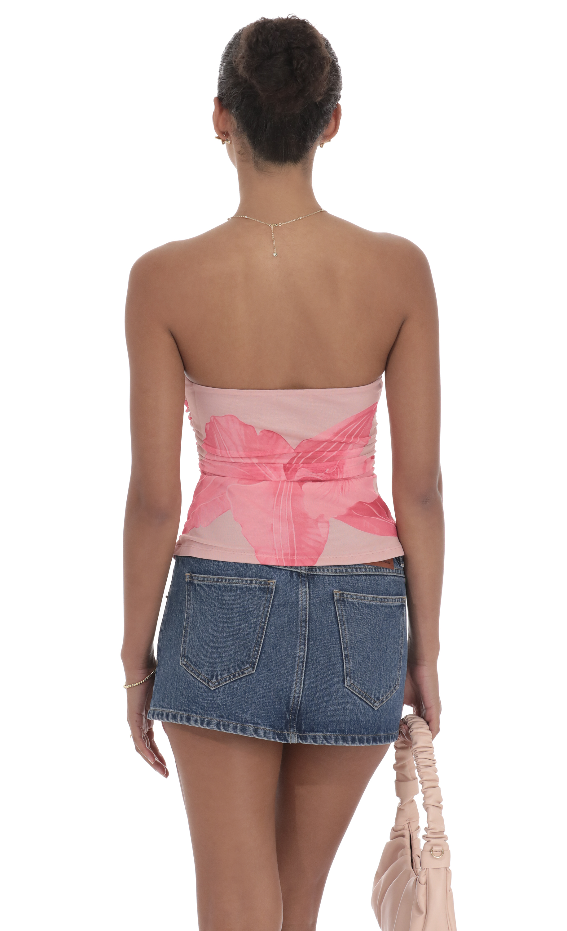 Mesh Floral Ruched Tube Top in Blush Pink-My Sky Diva