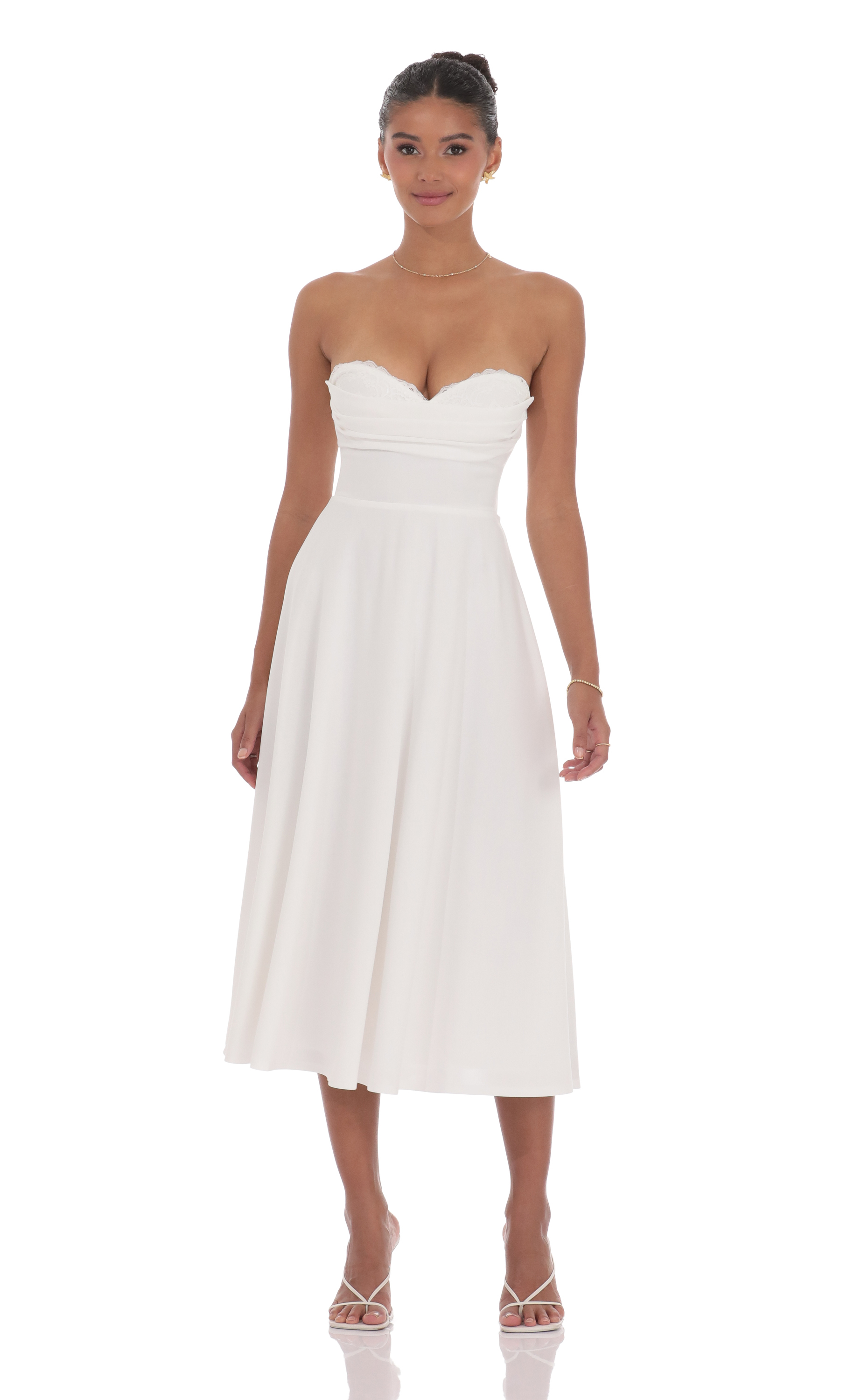 Lace Bust A-Line Midi Dress in White-My Sky Diva
