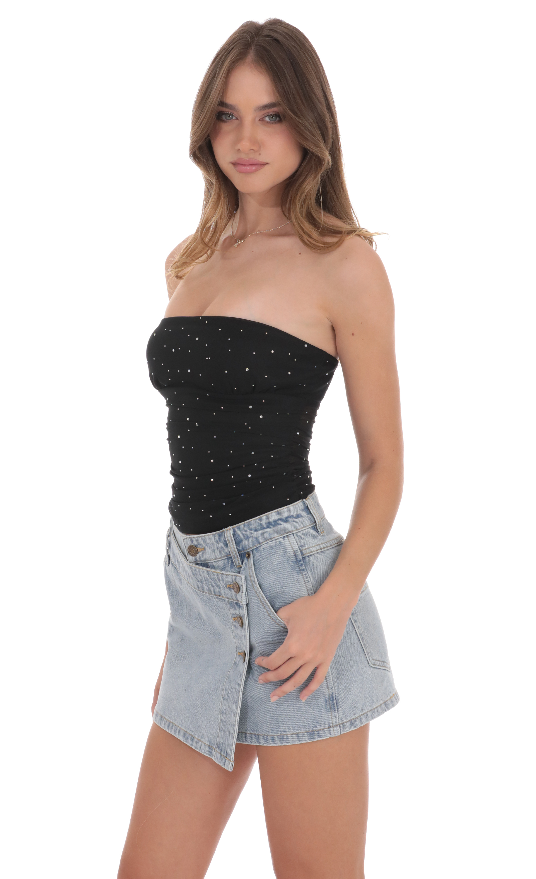 Overlap Button Denim Skirt in Light Blue-My Sky Diva