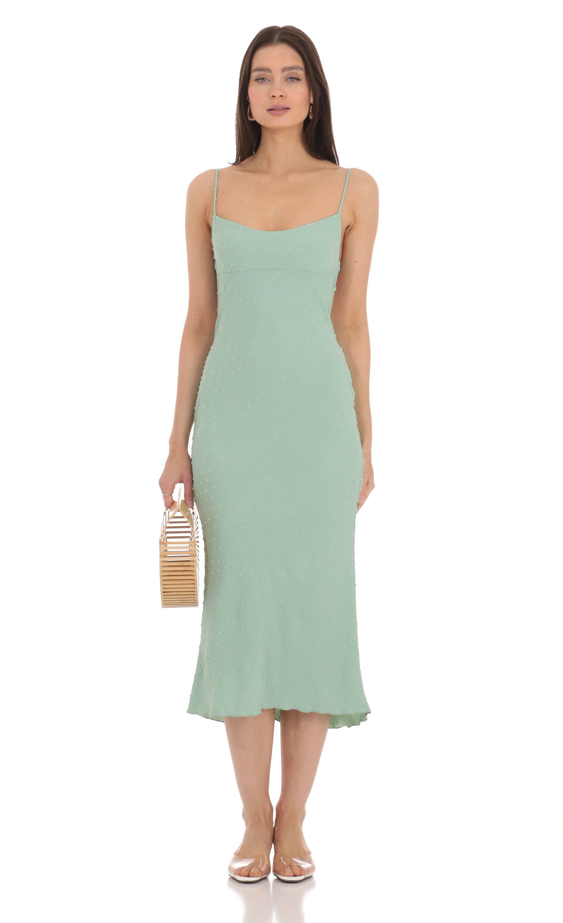 Dotted Open Back Midi Dress in Green-My Sky Diva