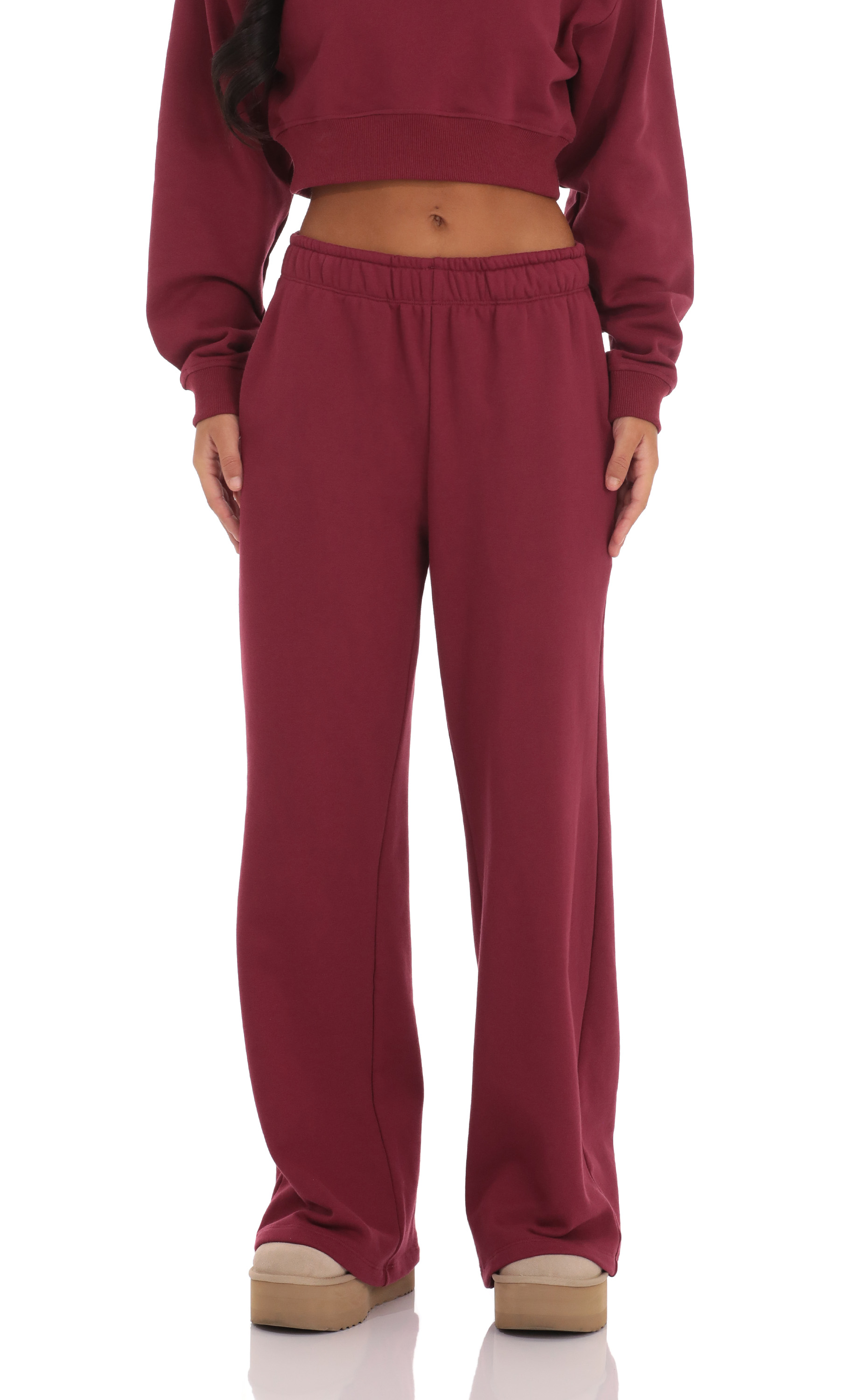 Back Pocket Straight Sweatpants in Maroon-My Sky Diva