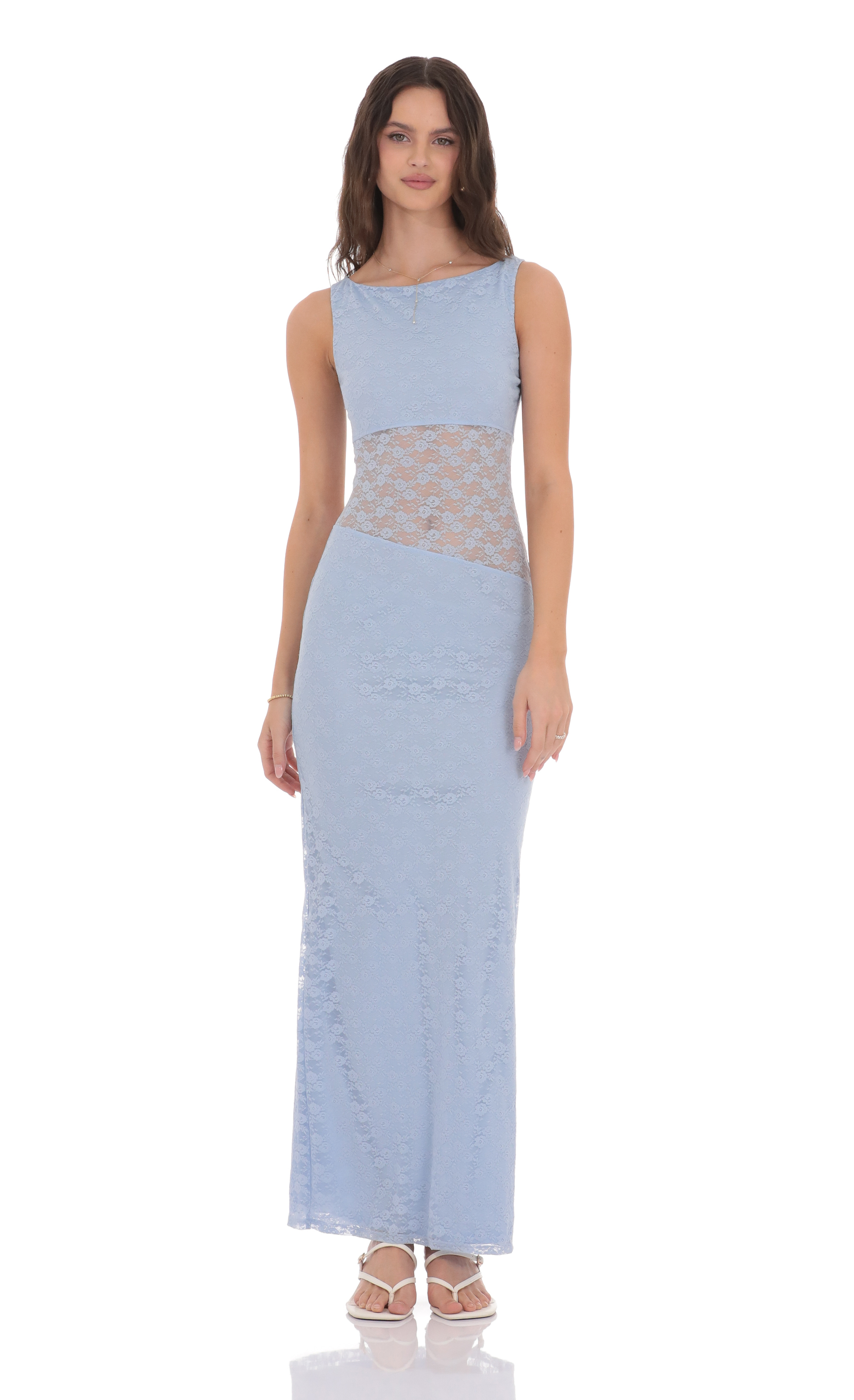 Cutout Lace Maxi Dress in Light Blue-My Sky Diva