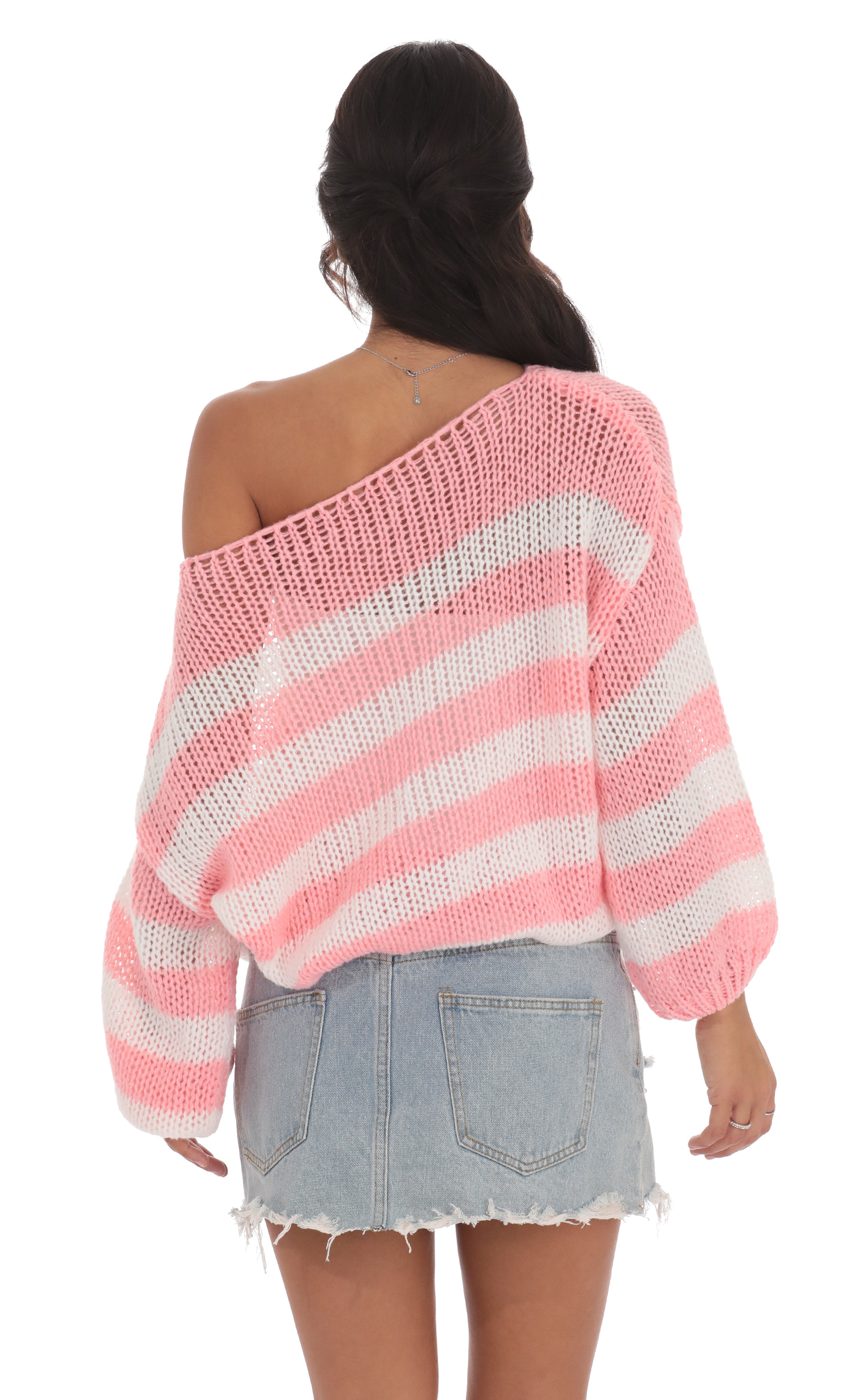 Open Knit Striped Jumper in Pink and White-My Sky Diva