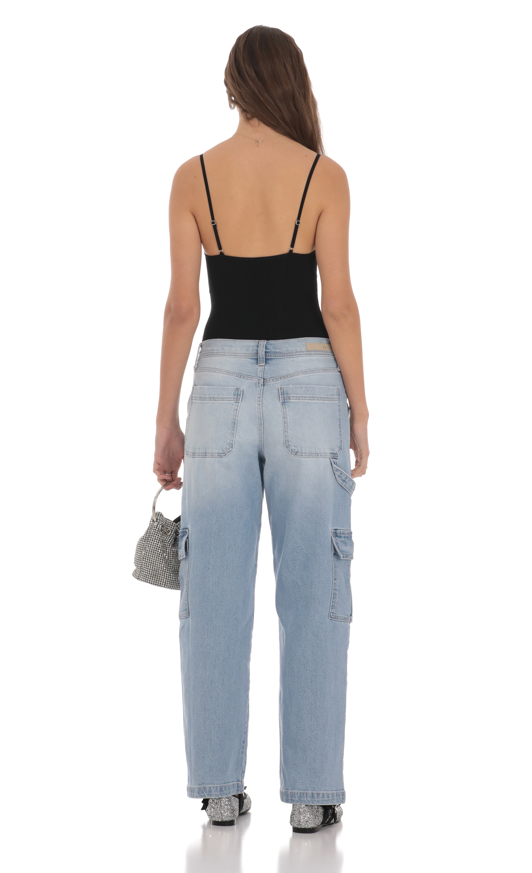 Cargo Wide Leg Jeans in Faded Denim-My Sky Diva