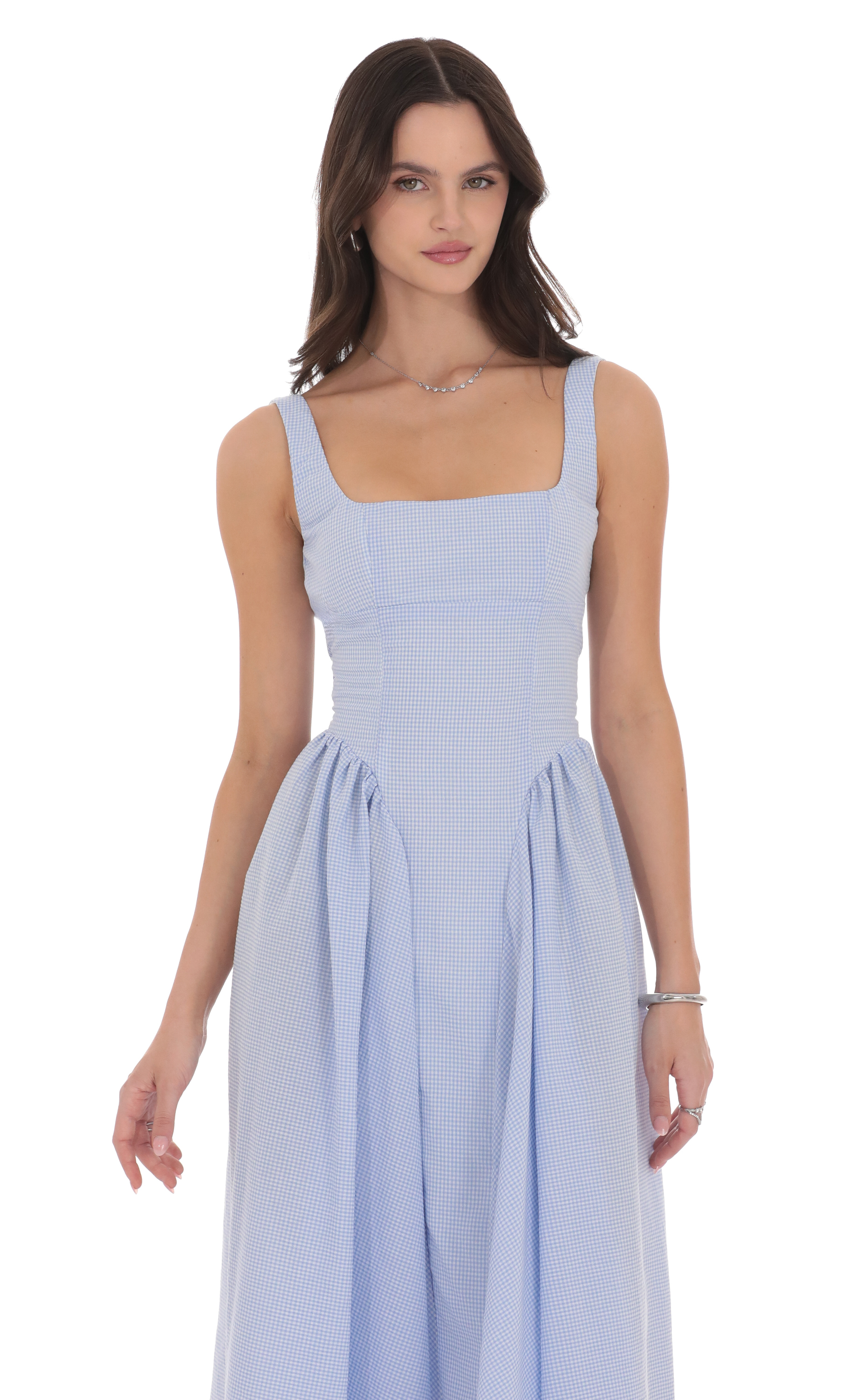 Gingham Picnic Midi Dress in Blue-My Sky Diva