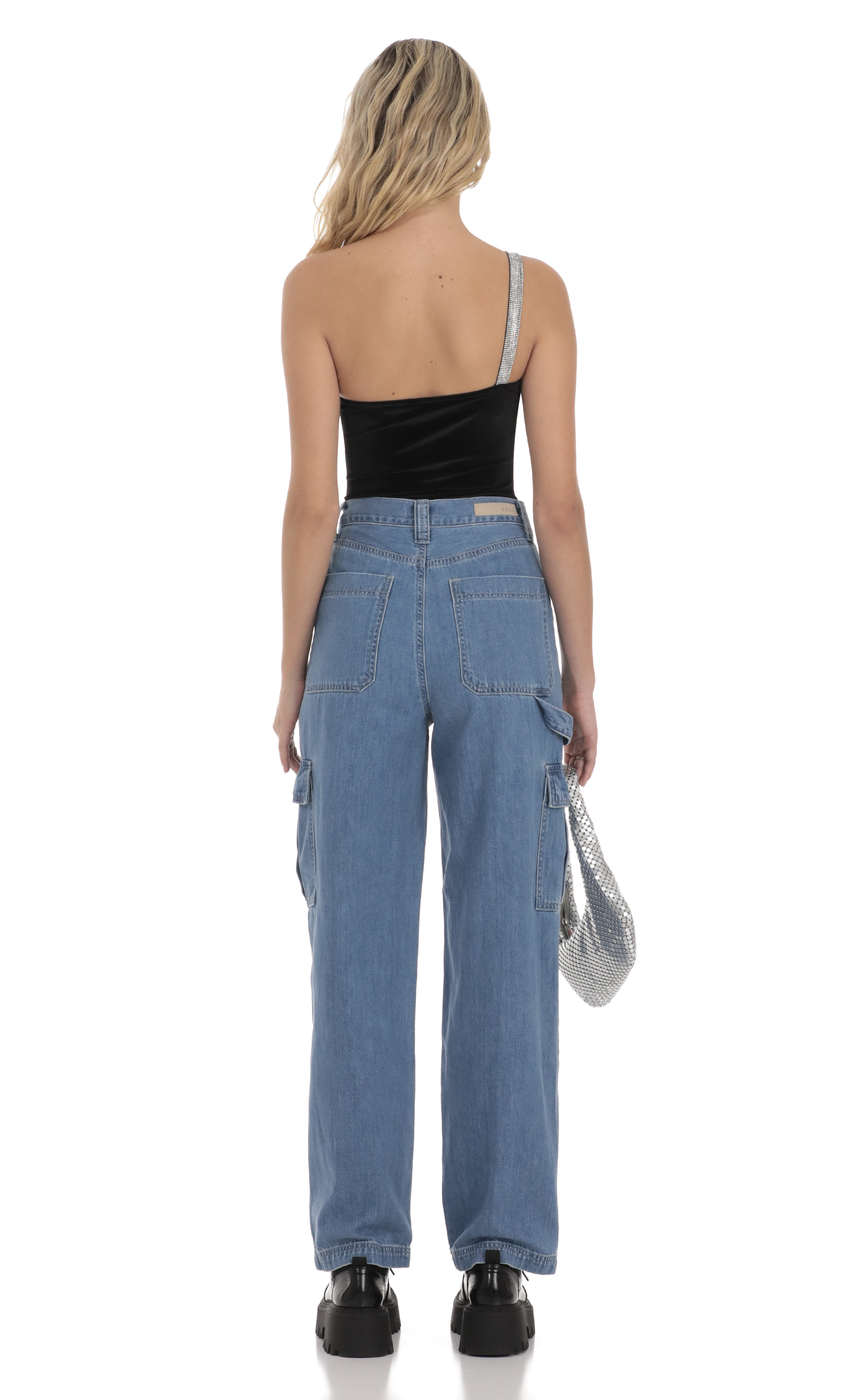 Wide Leg Cargo Jeans in Light Denim-My Sky Diva