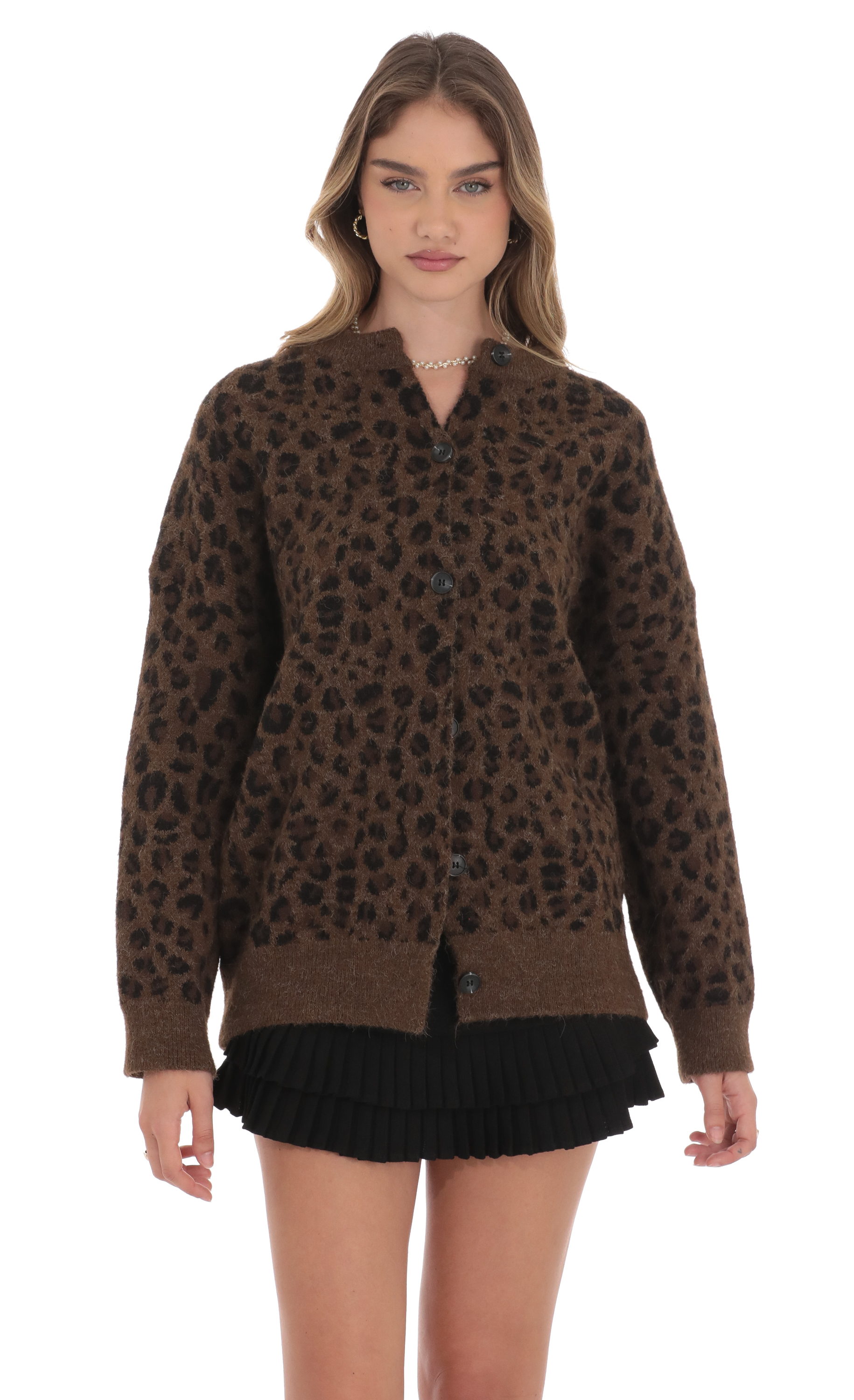 Oversized Knit Cardigan in Cheetah Print-My Sky Diva