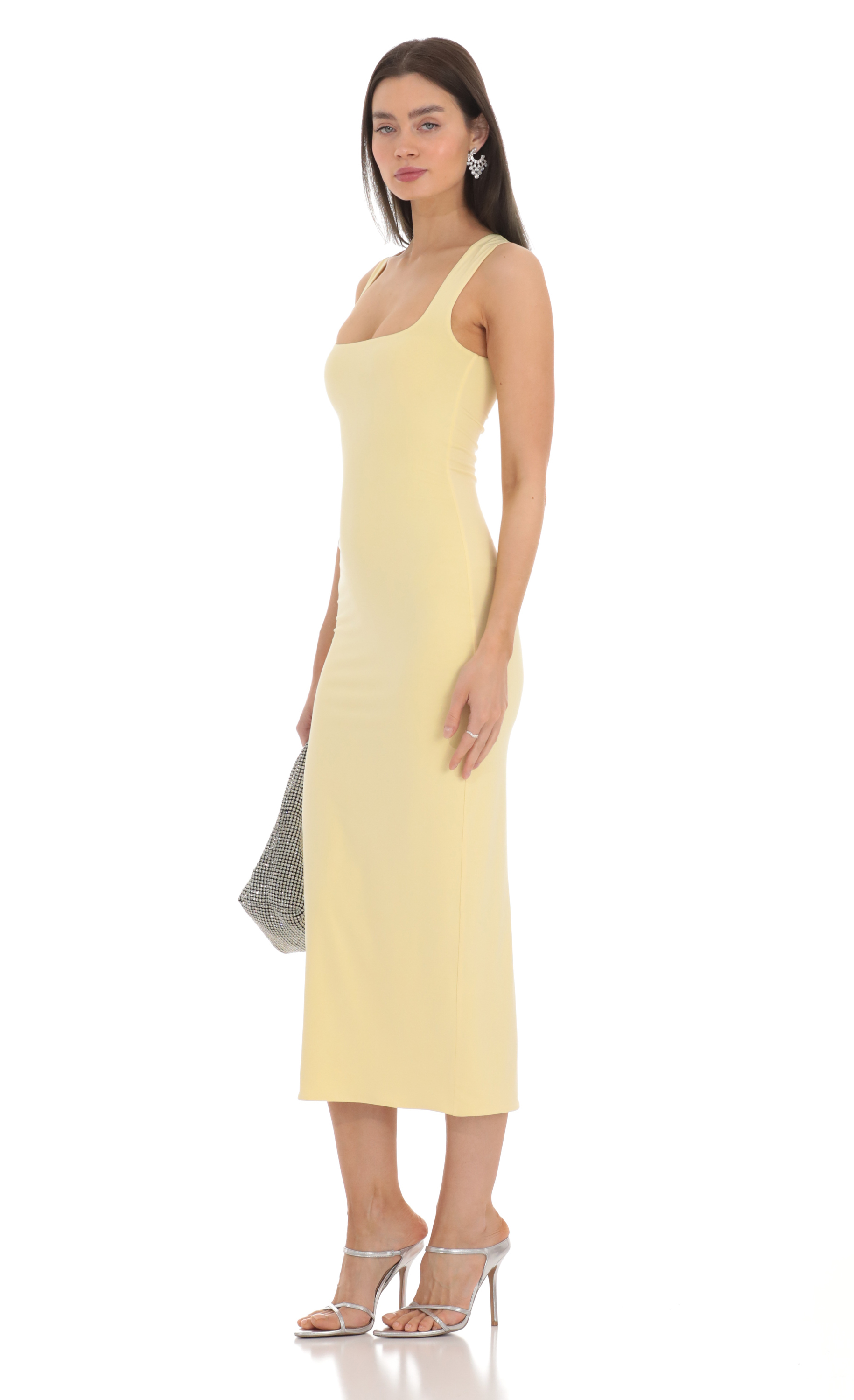 Square Neck Bodycon Midi Dress in Yellow-My Sky Diva