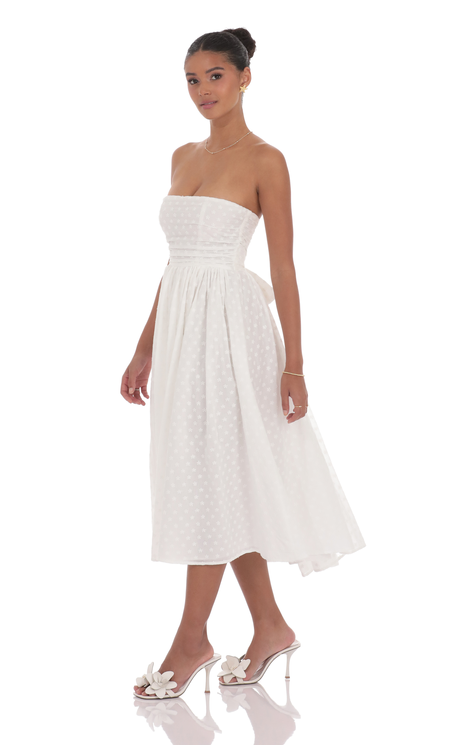 Floral Back Bow Midi Dress in White-My Sky Diva