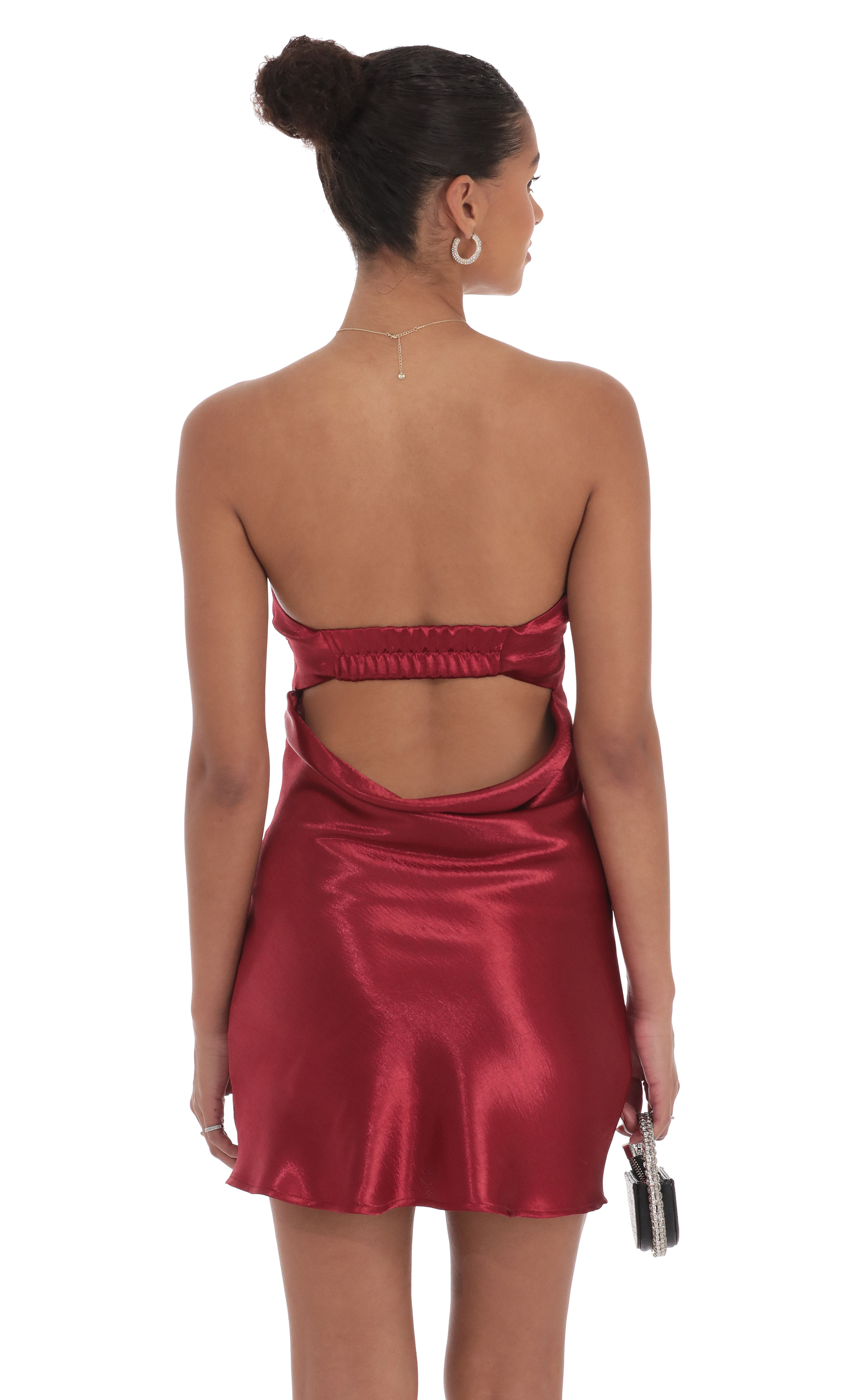 Satin Strapless Slip Dress in Maroon-My Sky Diva