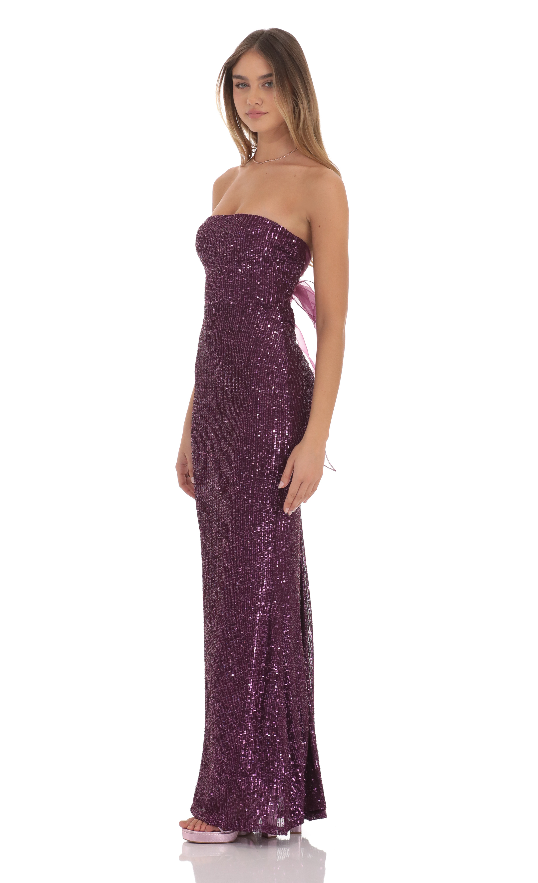 Sequin Strapless Maxi Dress in Purple-My Sky Diva