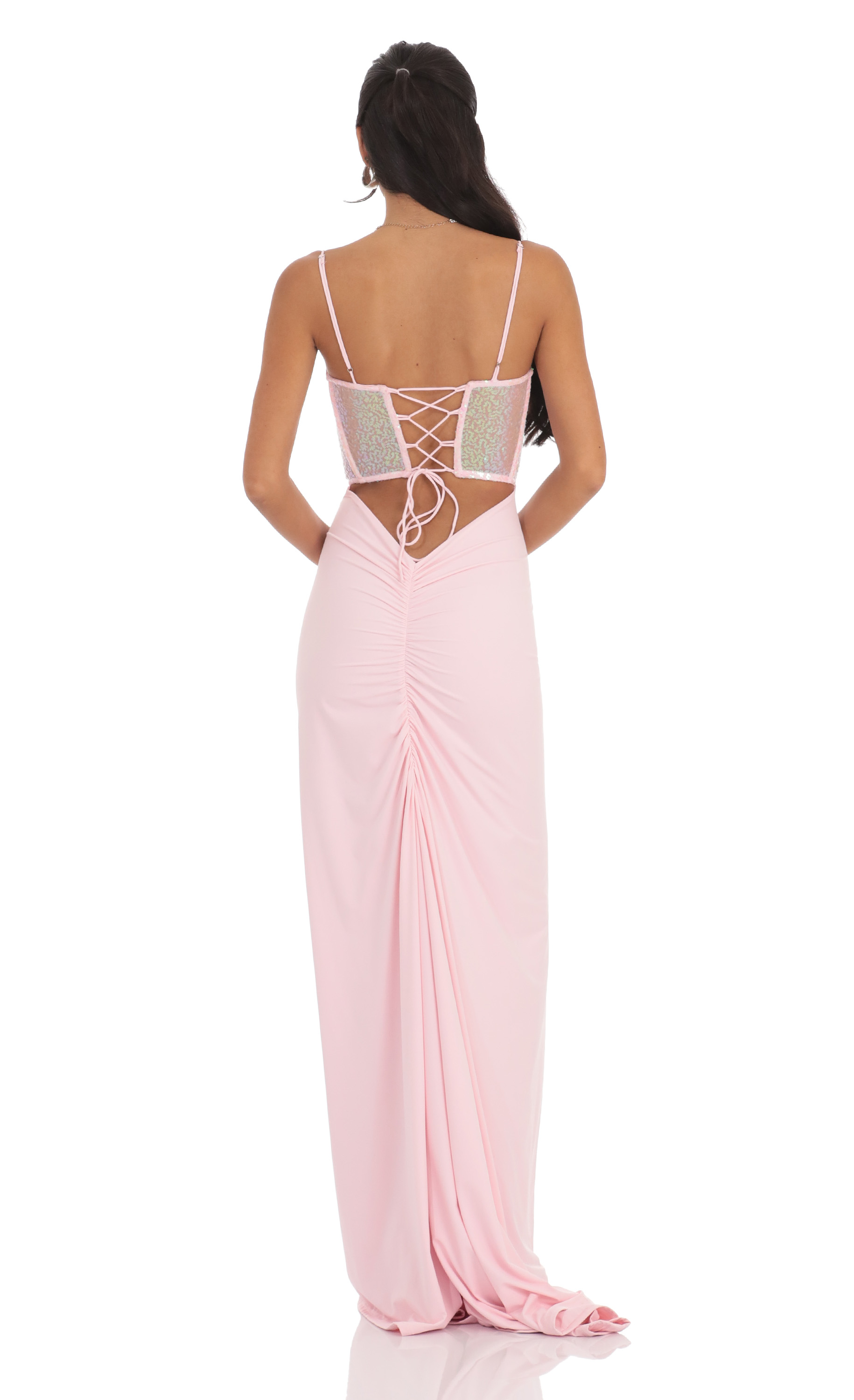 Sequin Cutout Maxi Dress in Pink-My Sky Diva