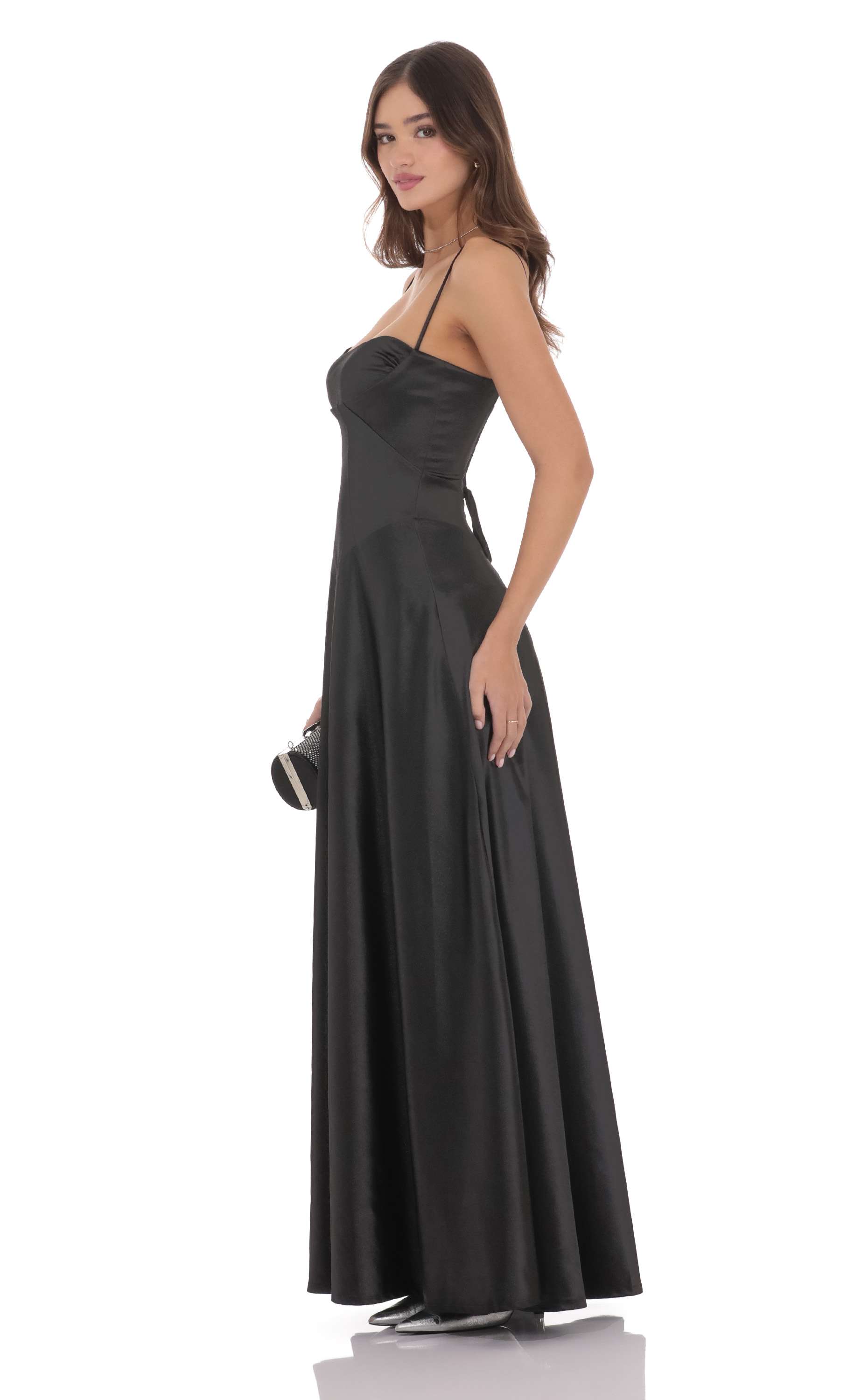 Satin Square Neck Maxi Dress in Black-My Sky Diva
