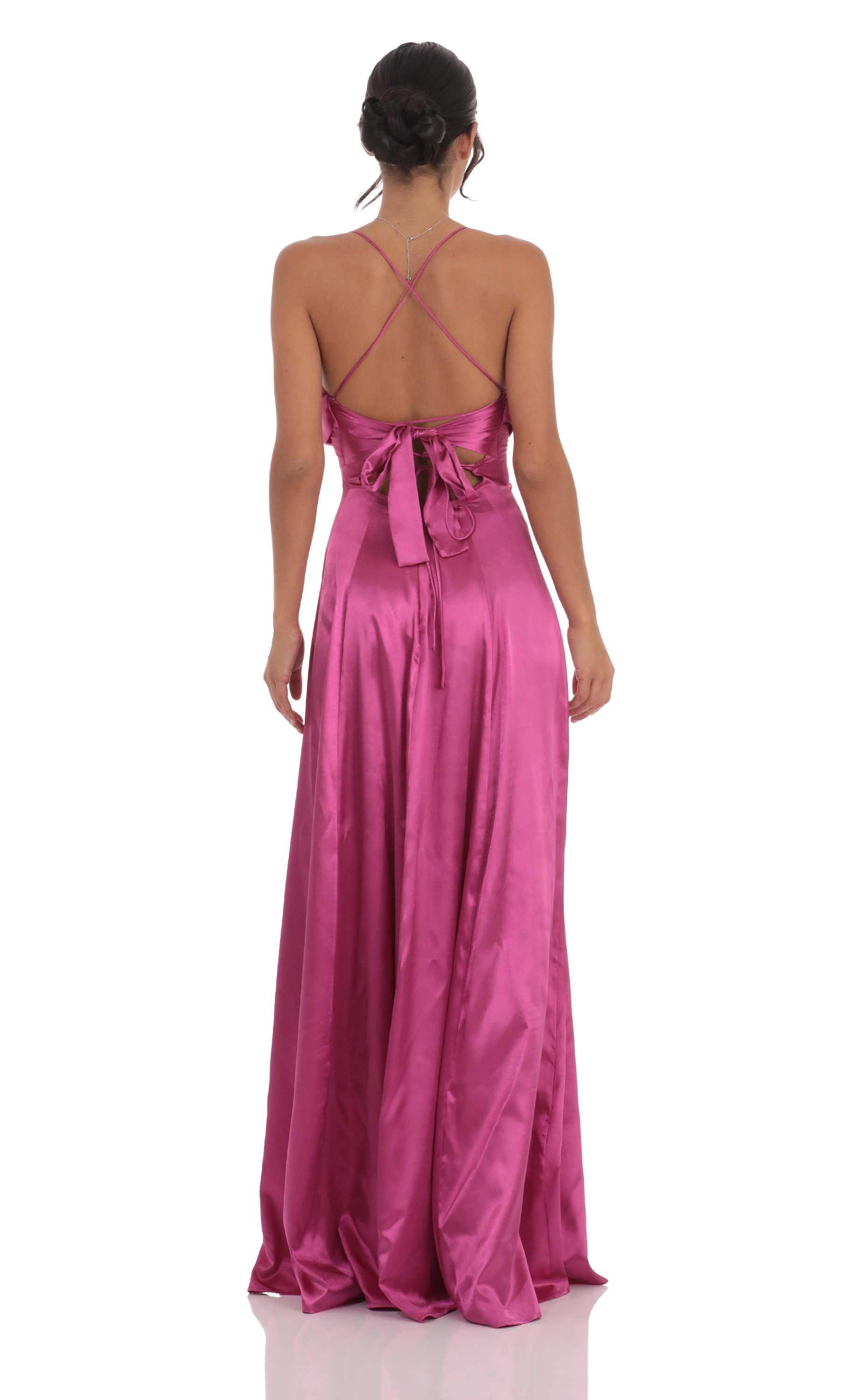 Satin Floral Maxi Dress in Magenta-My Sky Diva