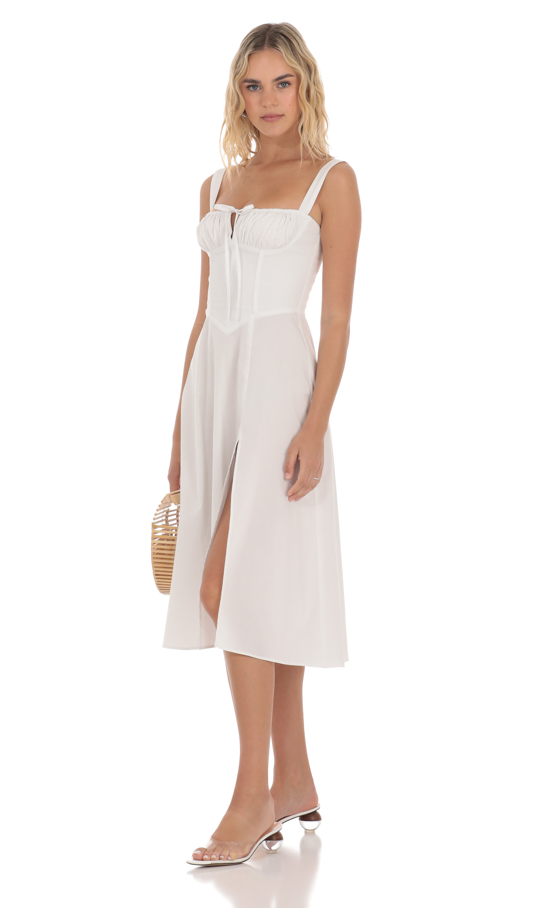 Corset A-line Midi Dress in White-My Sky Diva