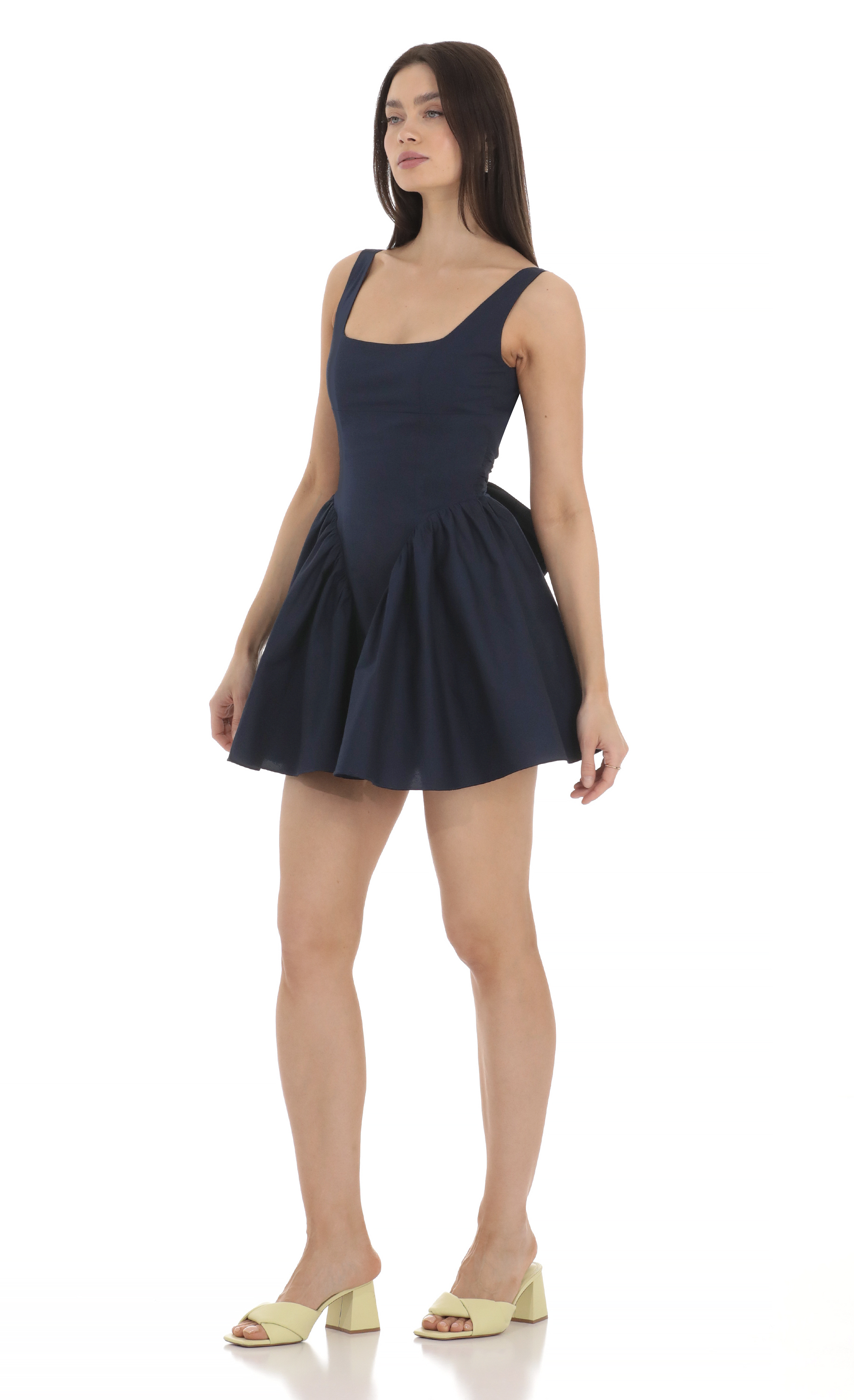 Open Back Flare Dress in Navy-My Sky Diva