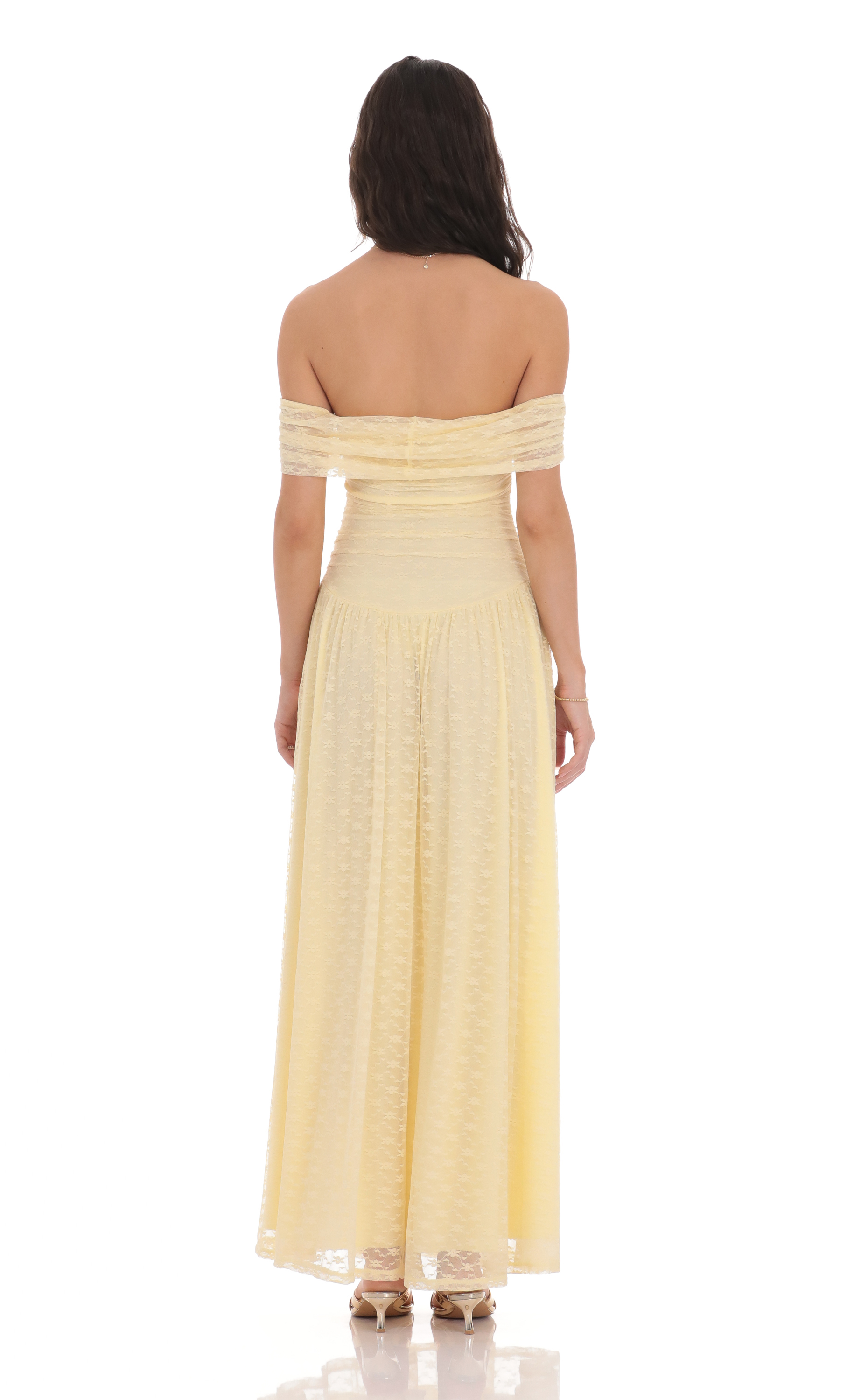Lace Off Shoulder Maxi Dress in Yellow-My Sky Diva