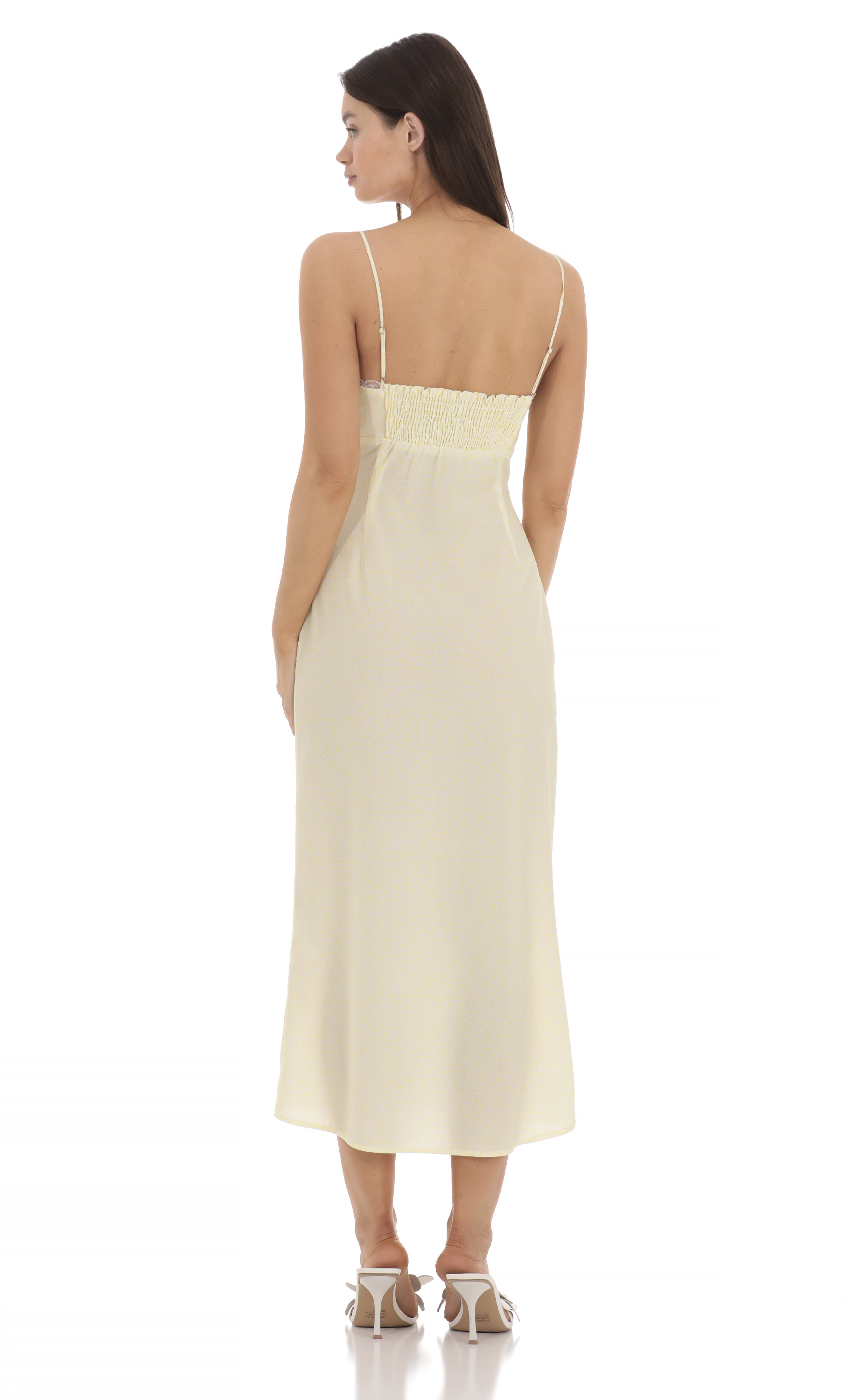 Lace Trim Front Tie Midi Dress in Yellow-My Sky Diva