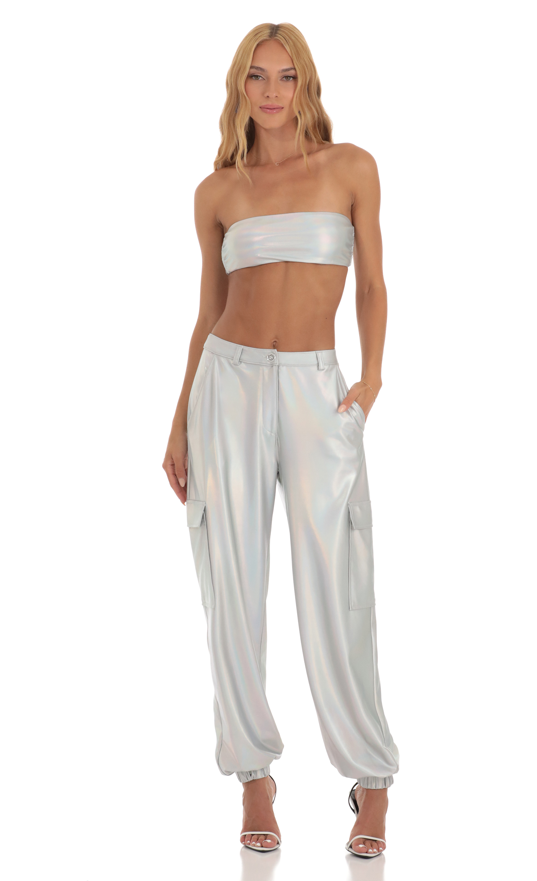 Holographic Pants in Silver-My Sky Diva