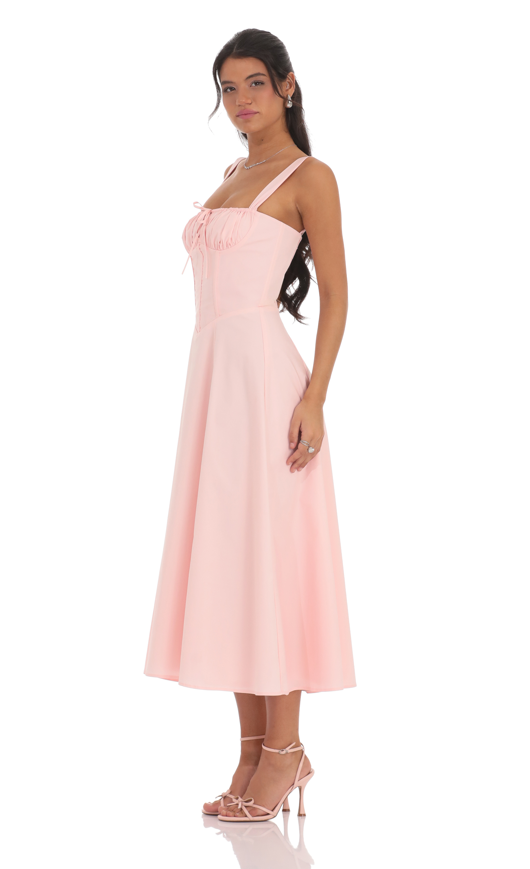 Ruched Corset Midi Dress in Pink-My Sky Diva