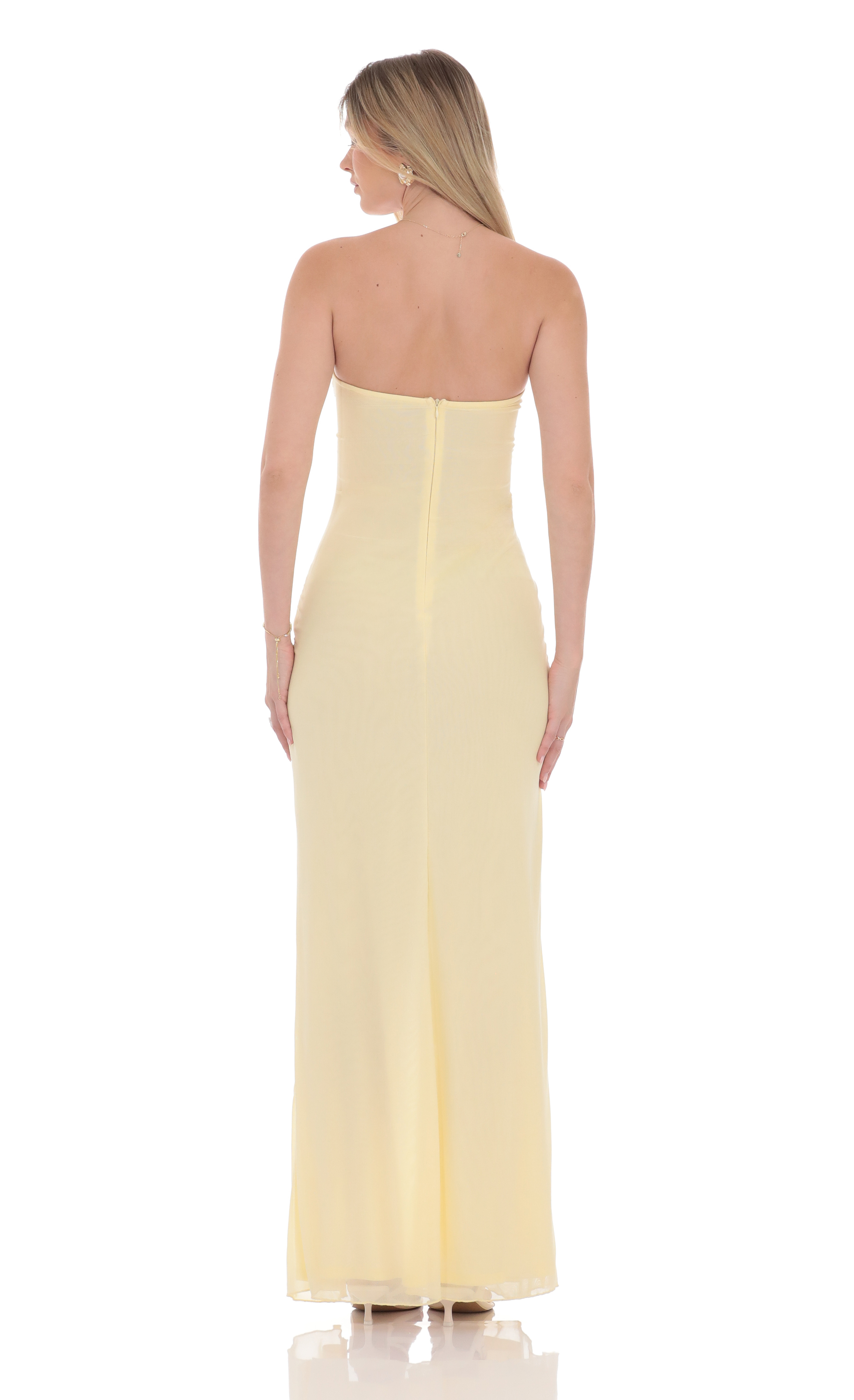 Mesh Cutout Ruffle Maxi Dress in Yellow-My Sky Diva