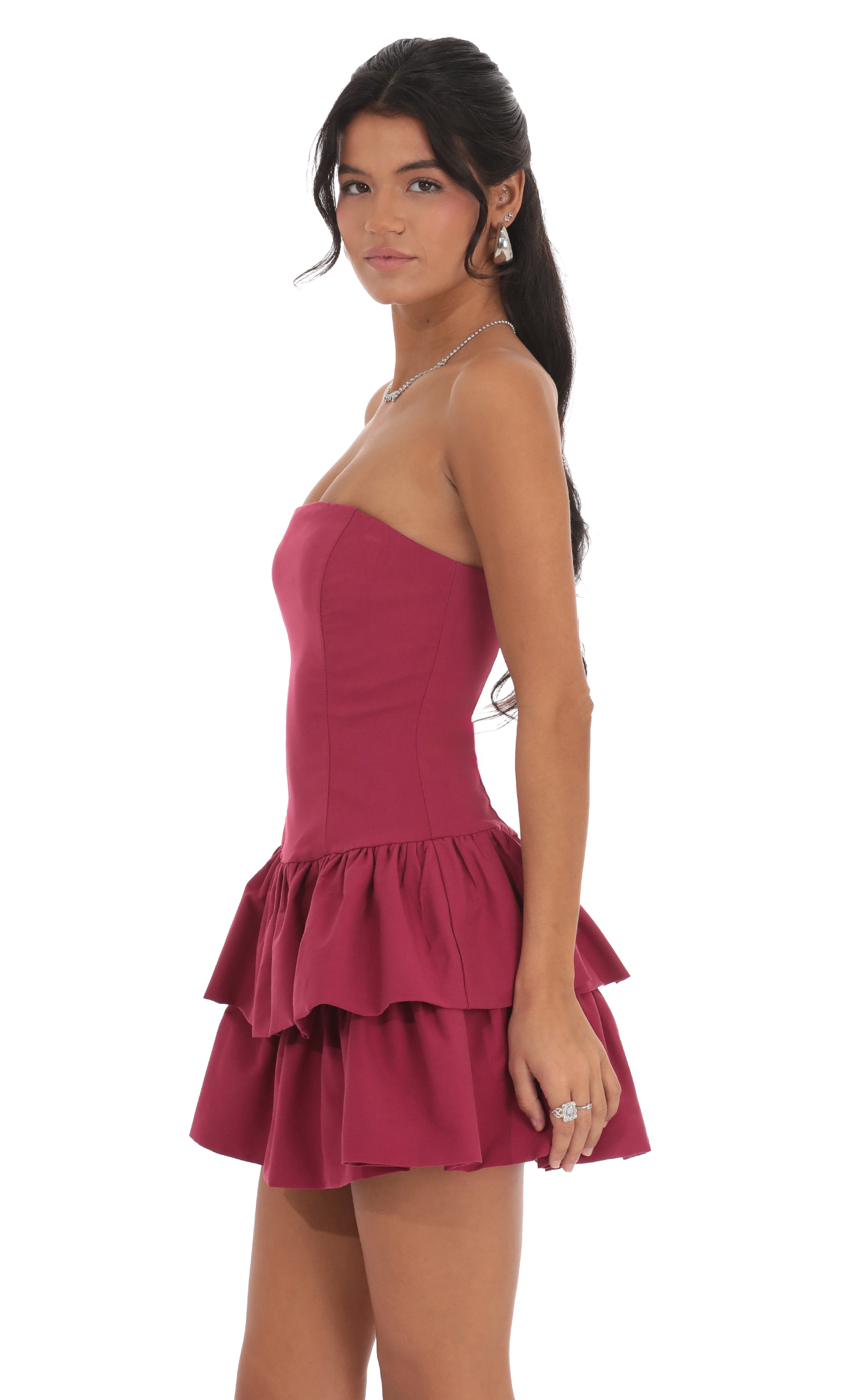 Strapless Corset Ruffle Dress in Magenta-My Sky Diva