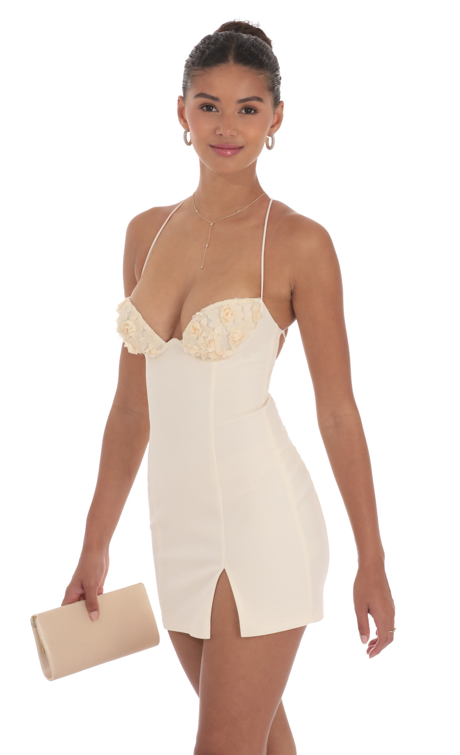 Floral Bust Fit and Flare Dress in Cream-My Sky Diva