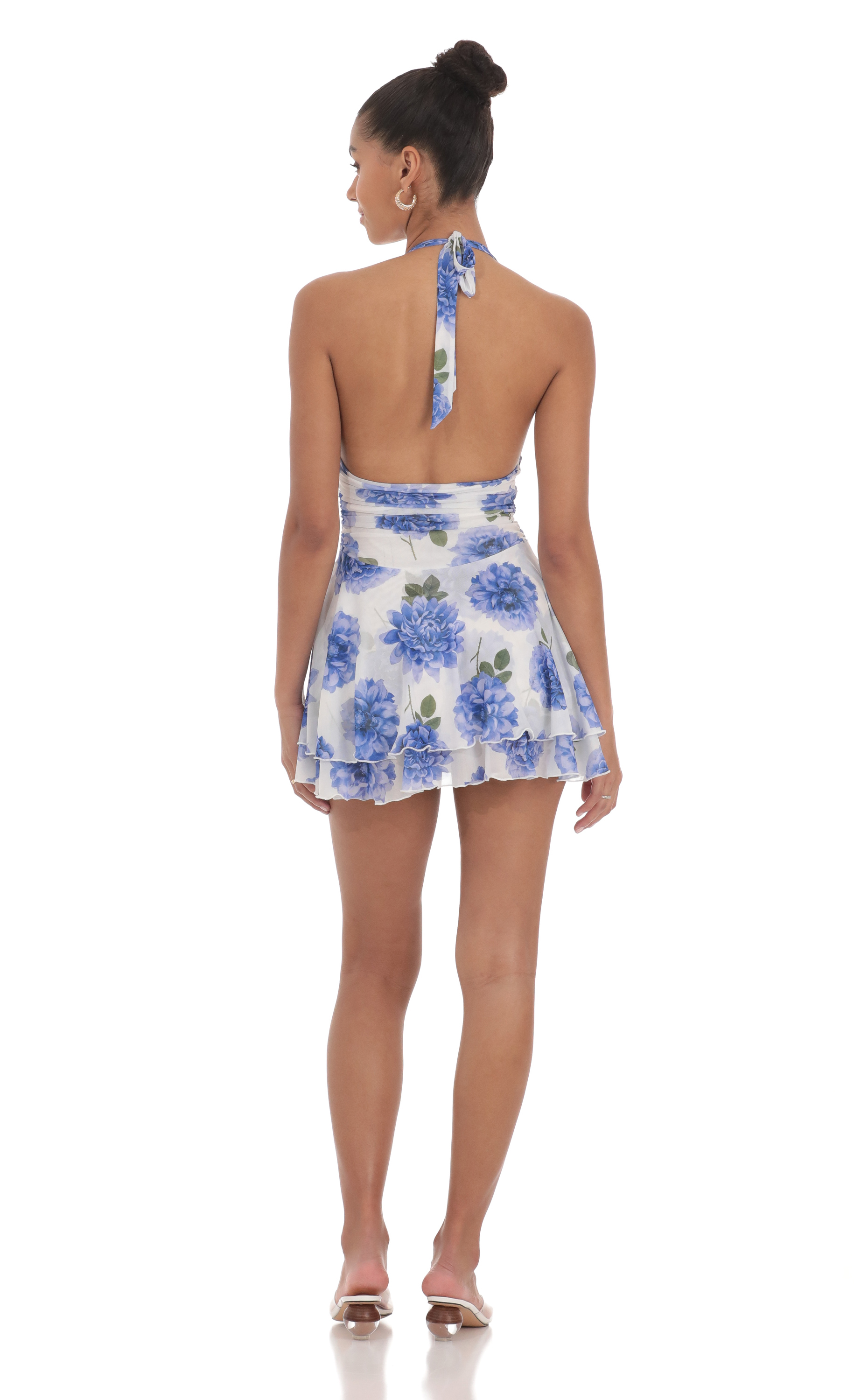 Mesh Floral Halter Romper in White-My Sky Diva