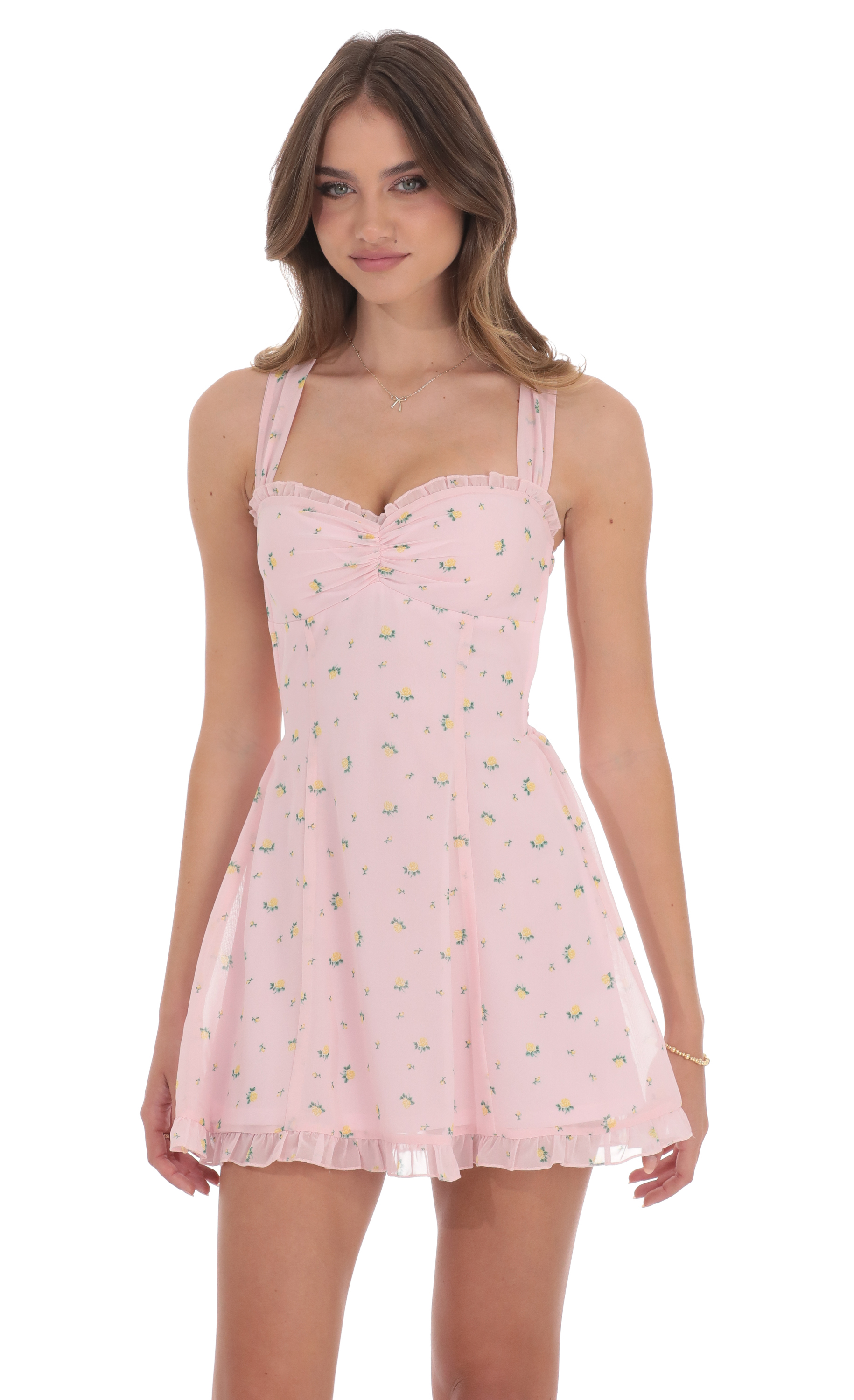 Floral Strappy Back Bows Dress in Pink-My Sky Diva